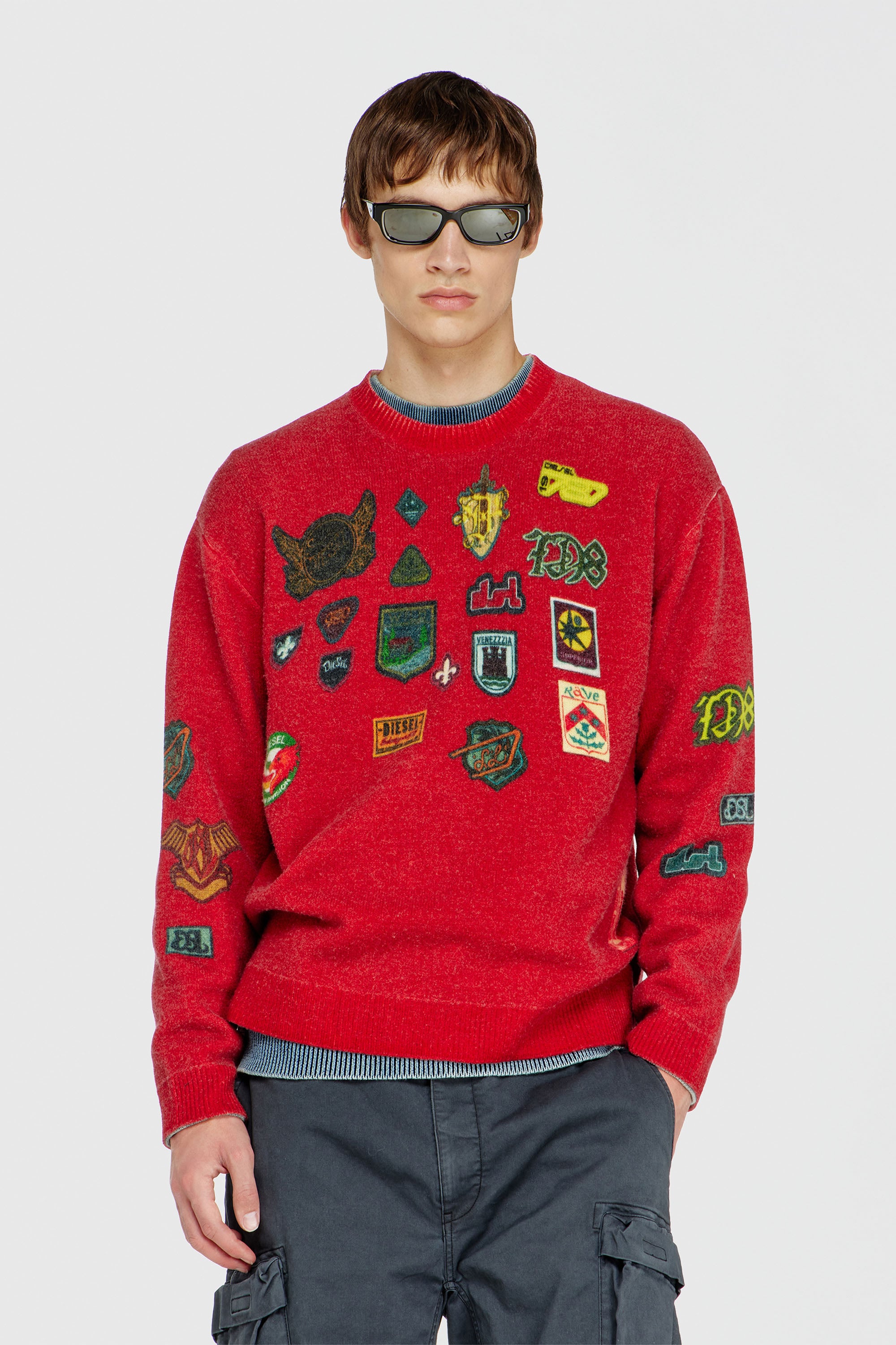 Diesel - K-PATCY, Man's Wool jumper with printed patches in Red - 1
