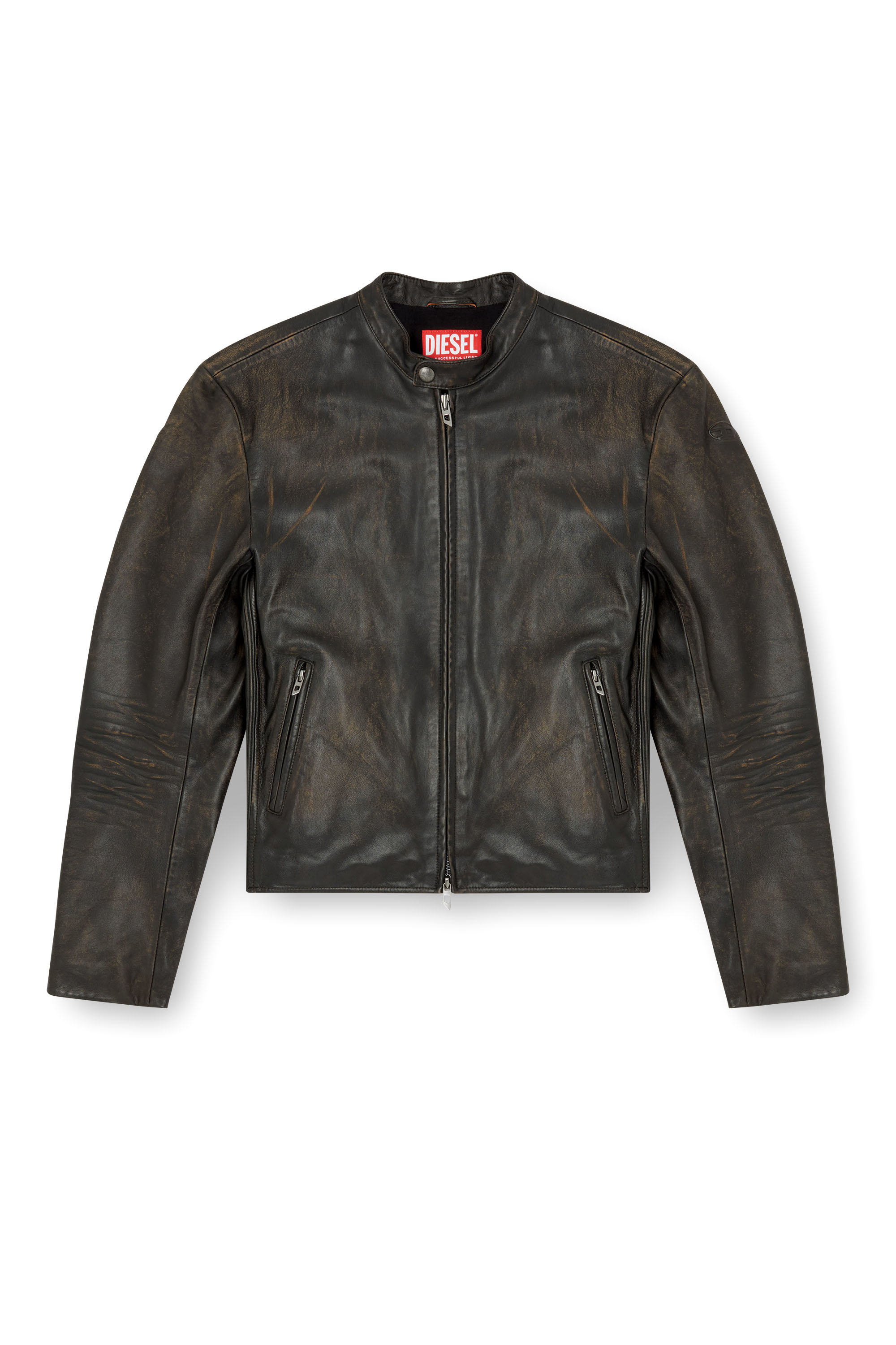 Diesel - L-AROSS, Man's Distressed leather biker jacket in Brown - 2