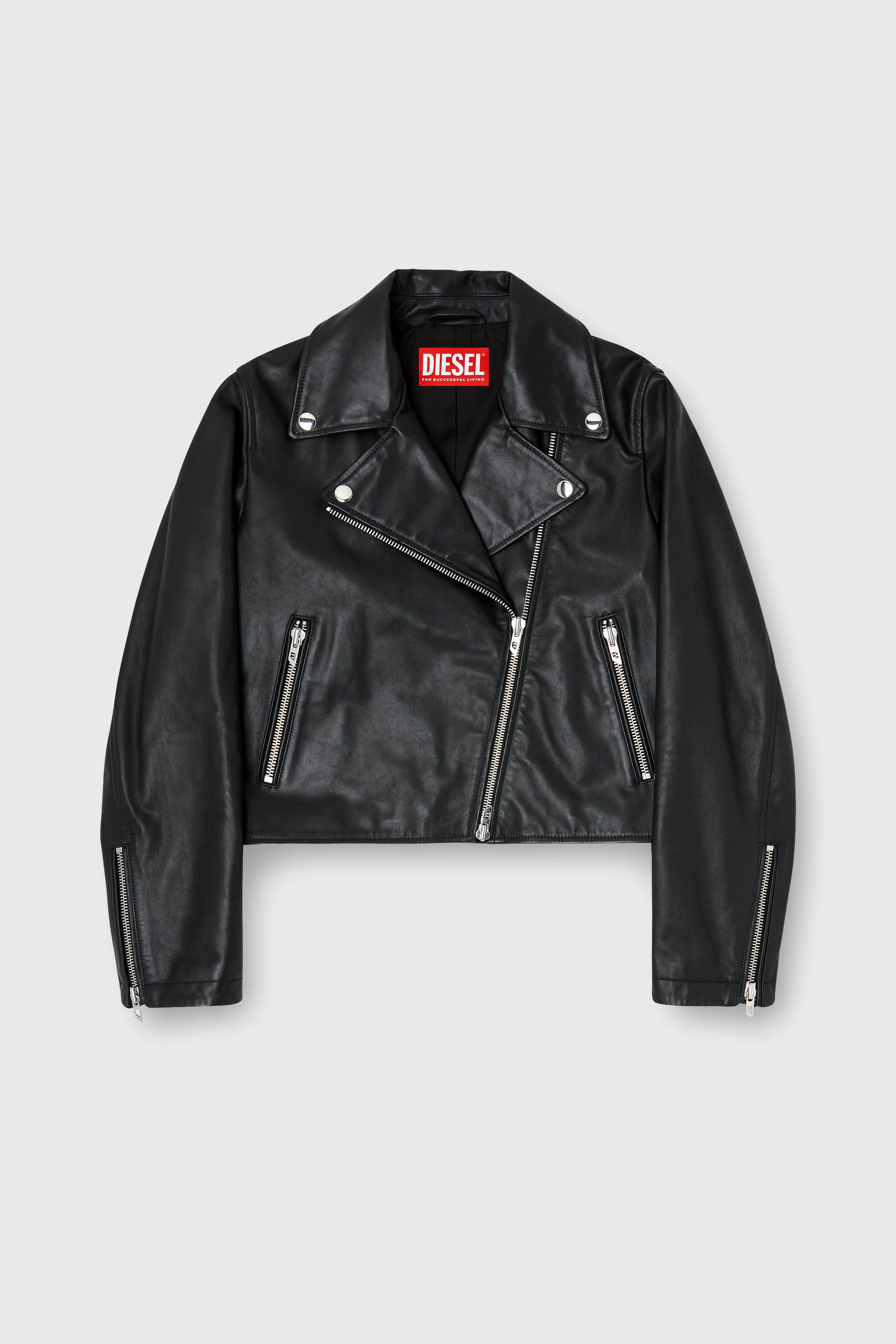 Diesel - L-UNATIC, Woman's Biker jacket in waxed leather in Black - 1