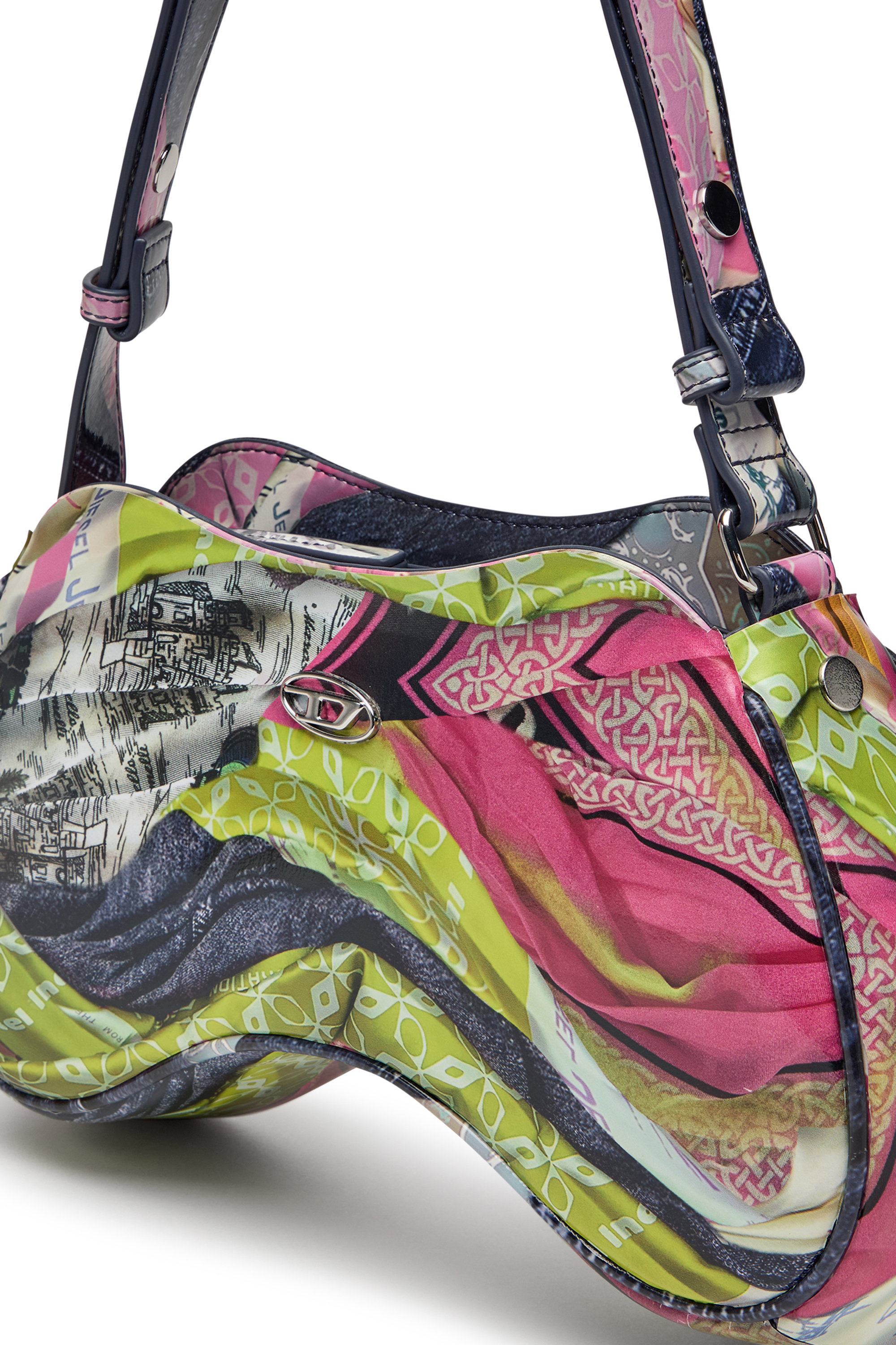 Diesel - PLAY SHOULDER, Woman's Play-Glossy shoulder bag with print in Pink/Yellow - 5