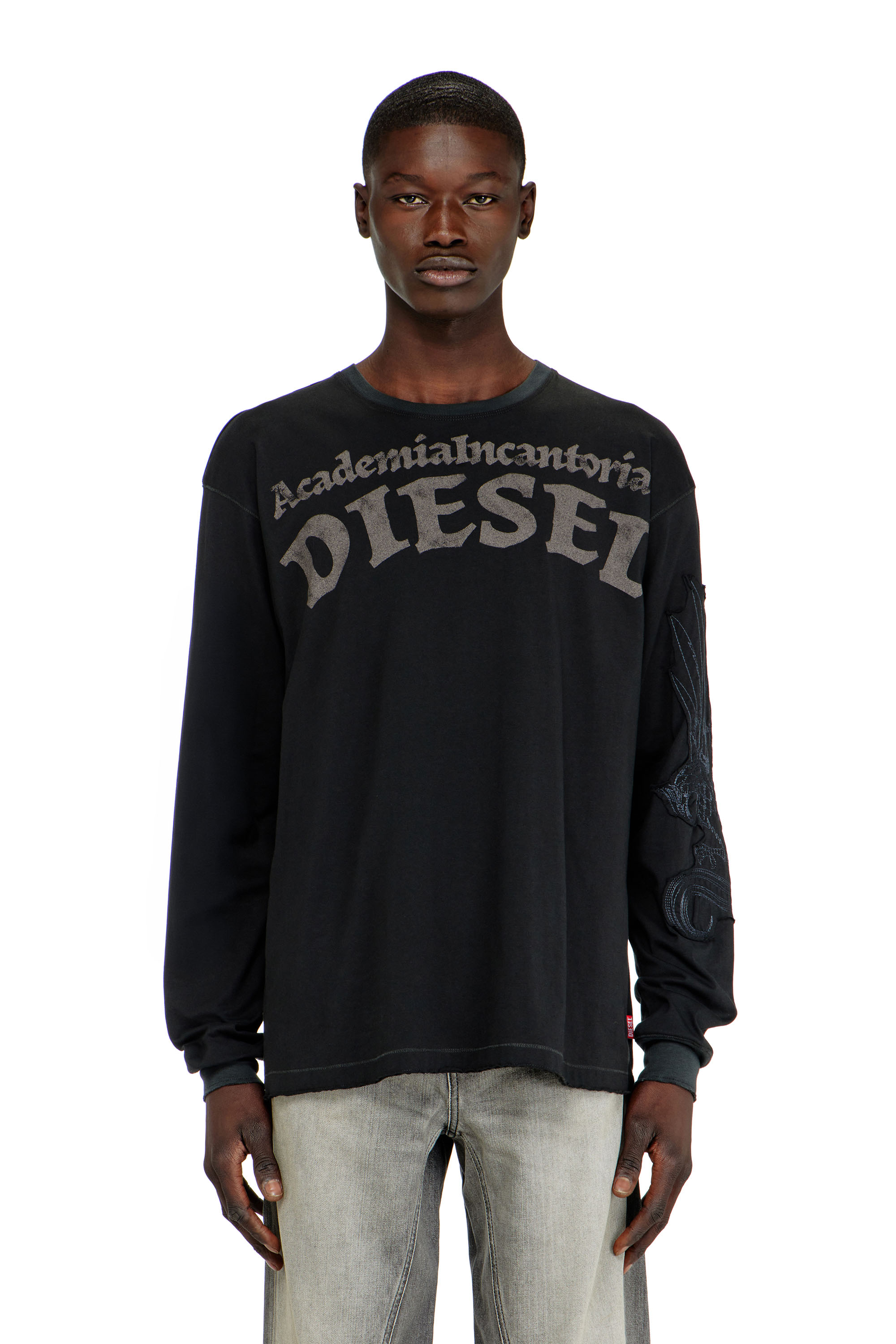 Diesel - T-NORM-LS-AA3, Man's Long-sleeve T-shirt with prints and patches in Black - 1