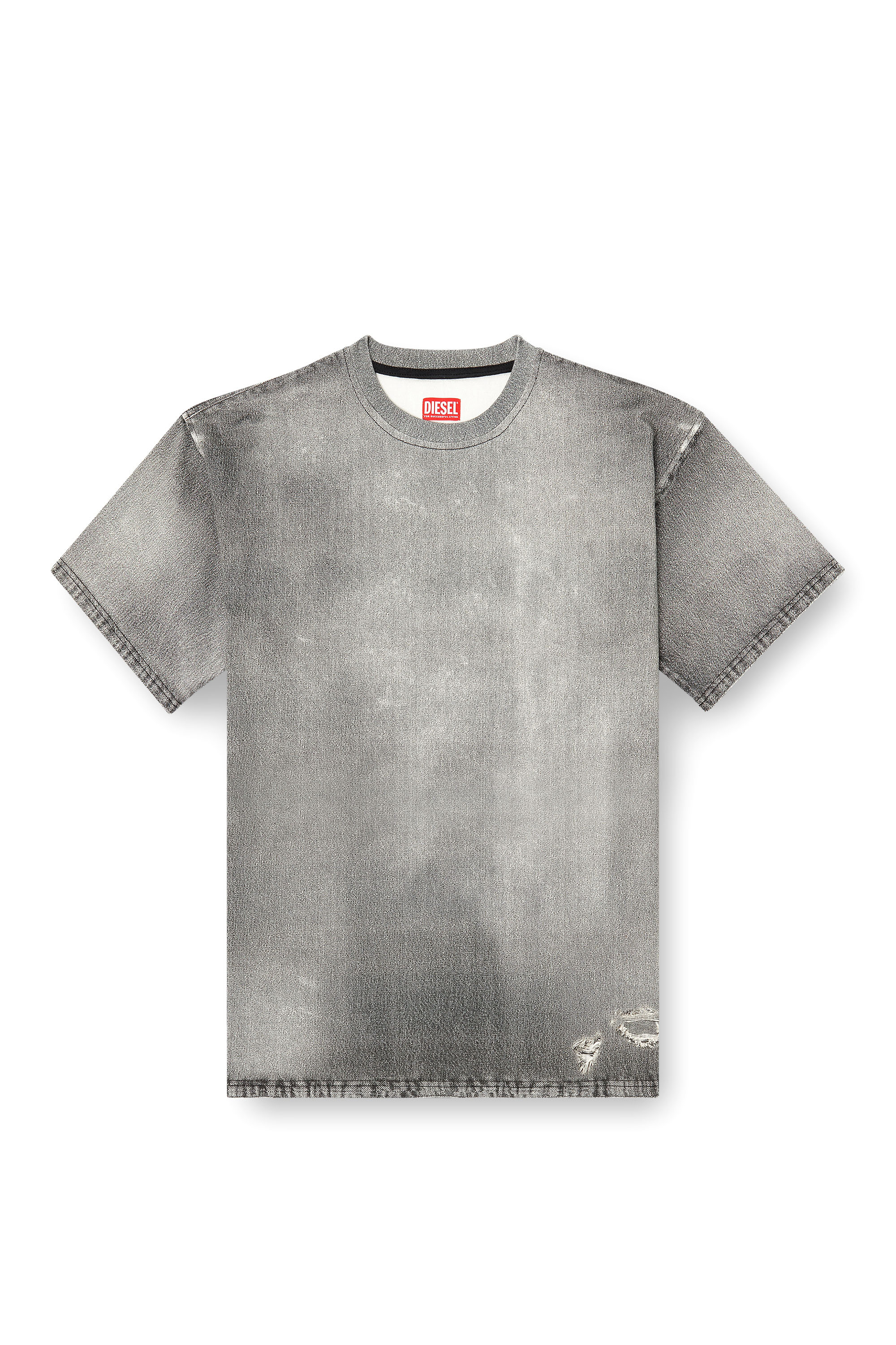 Diesel - D-BOX JOGG, Man's Denim T-shirt with trompe l'oeil treated effect in Grey - 3
