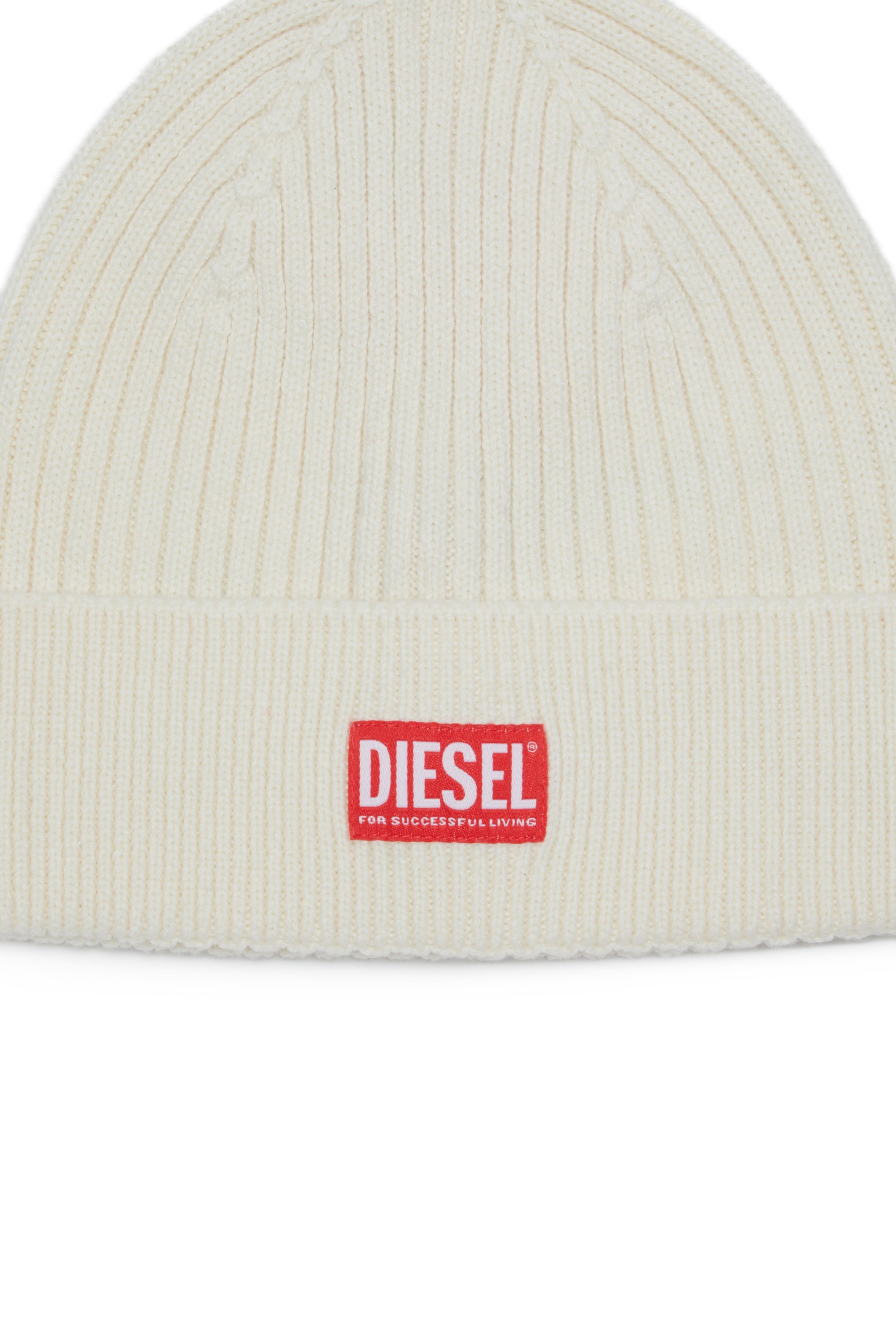 Diesel - K-CODER-H 2X2, Unisex's Ribbed beanie with logo patch in White - 3