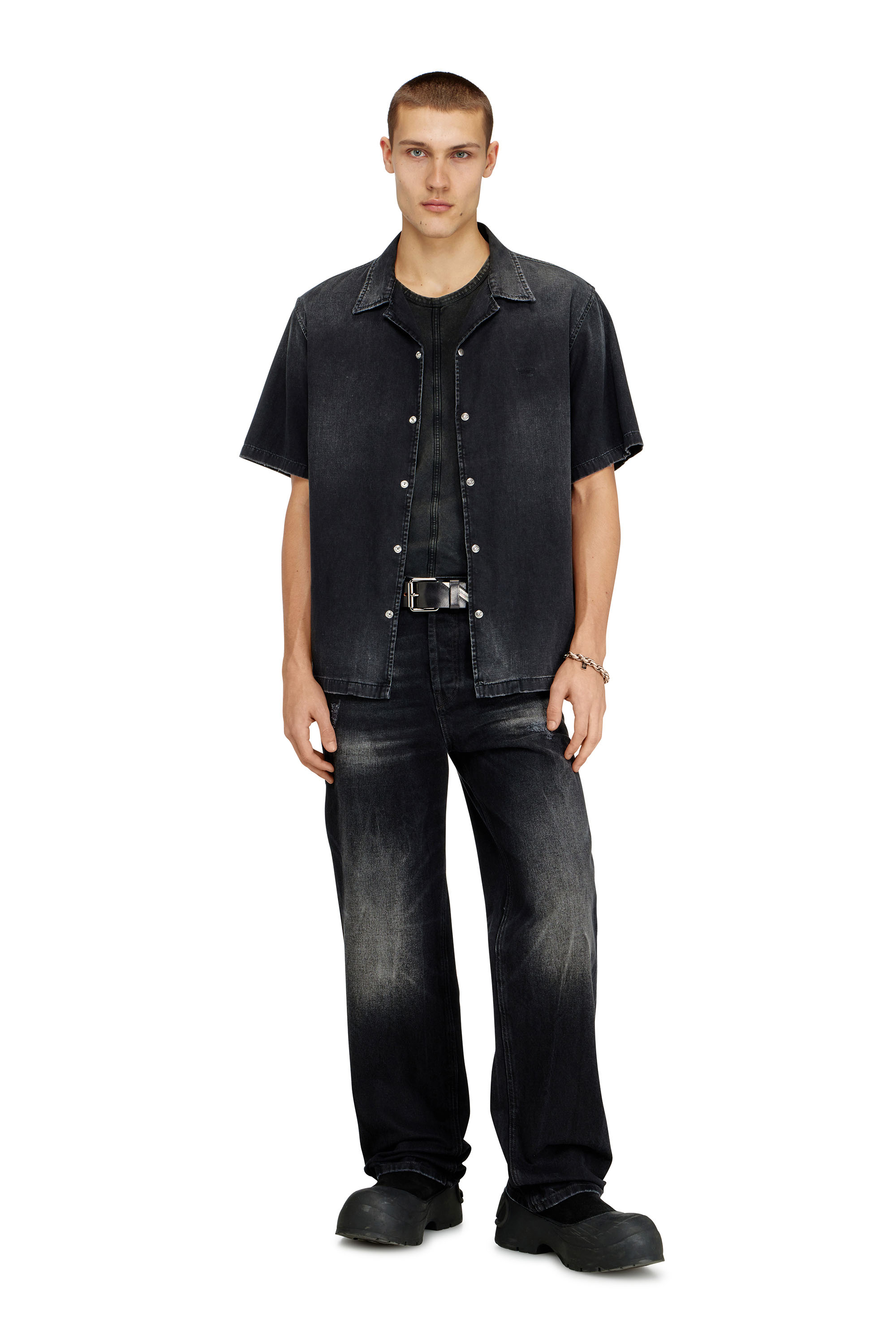 Diesel - D-NABIL-D, Man's Denim short-sleeve shirt in Black - 1