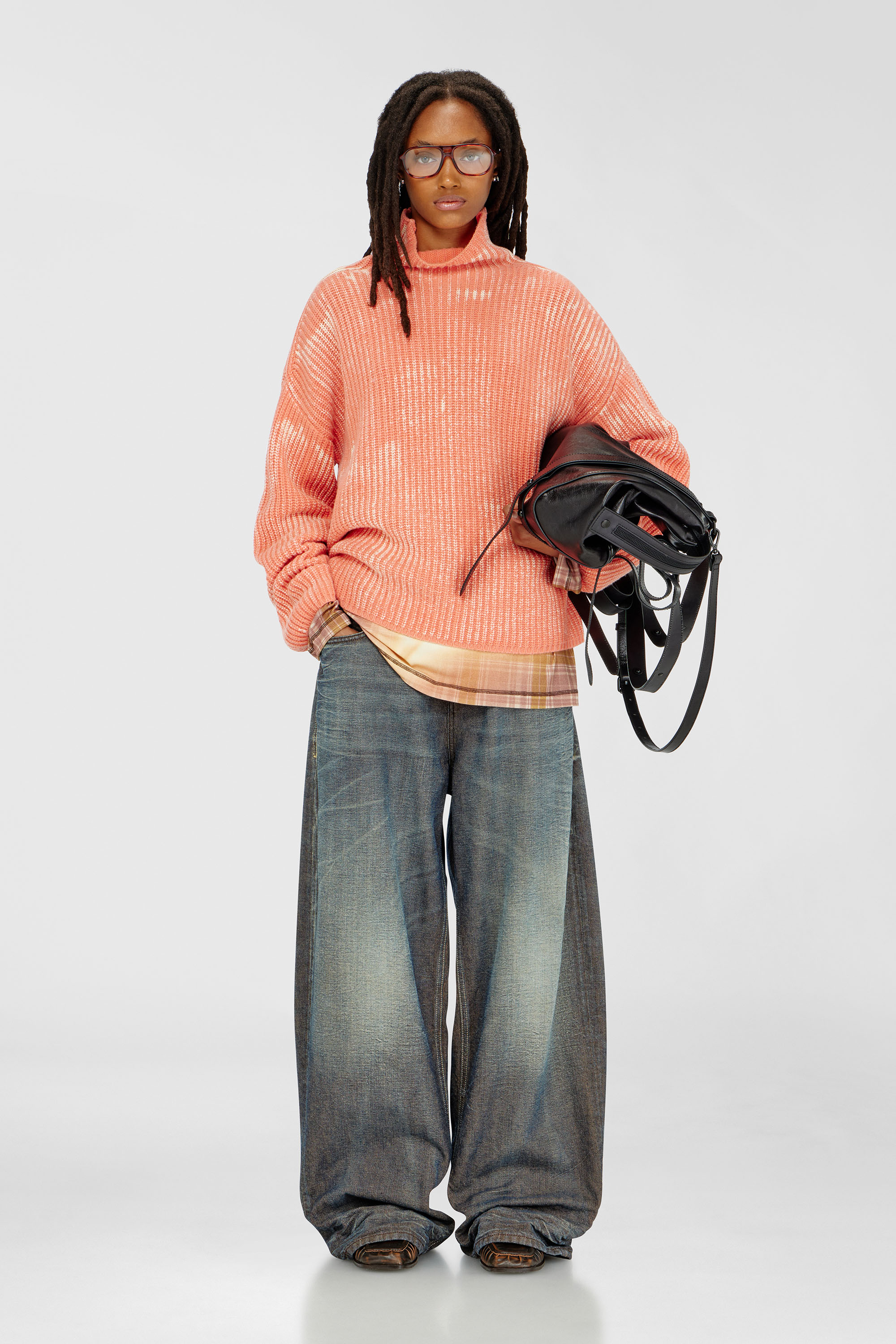 Diesel - M-AMET, Woman's Funnel-neck jumper in ribbed wool blend in Coral Rose - 2