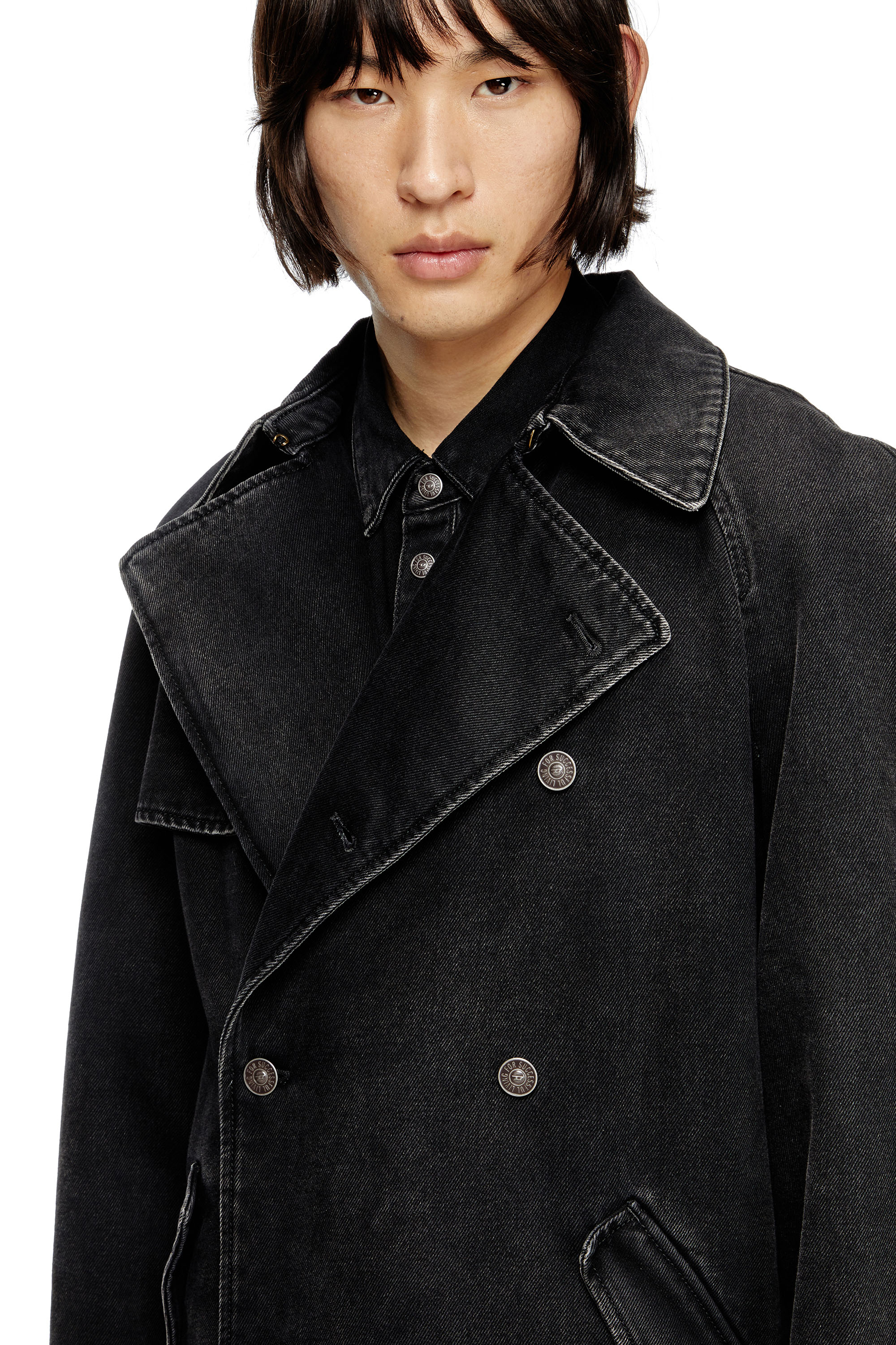 Diesel - D-DELIRIOUS-D, Man's Trench coat in clean-wash denim in Black - 5