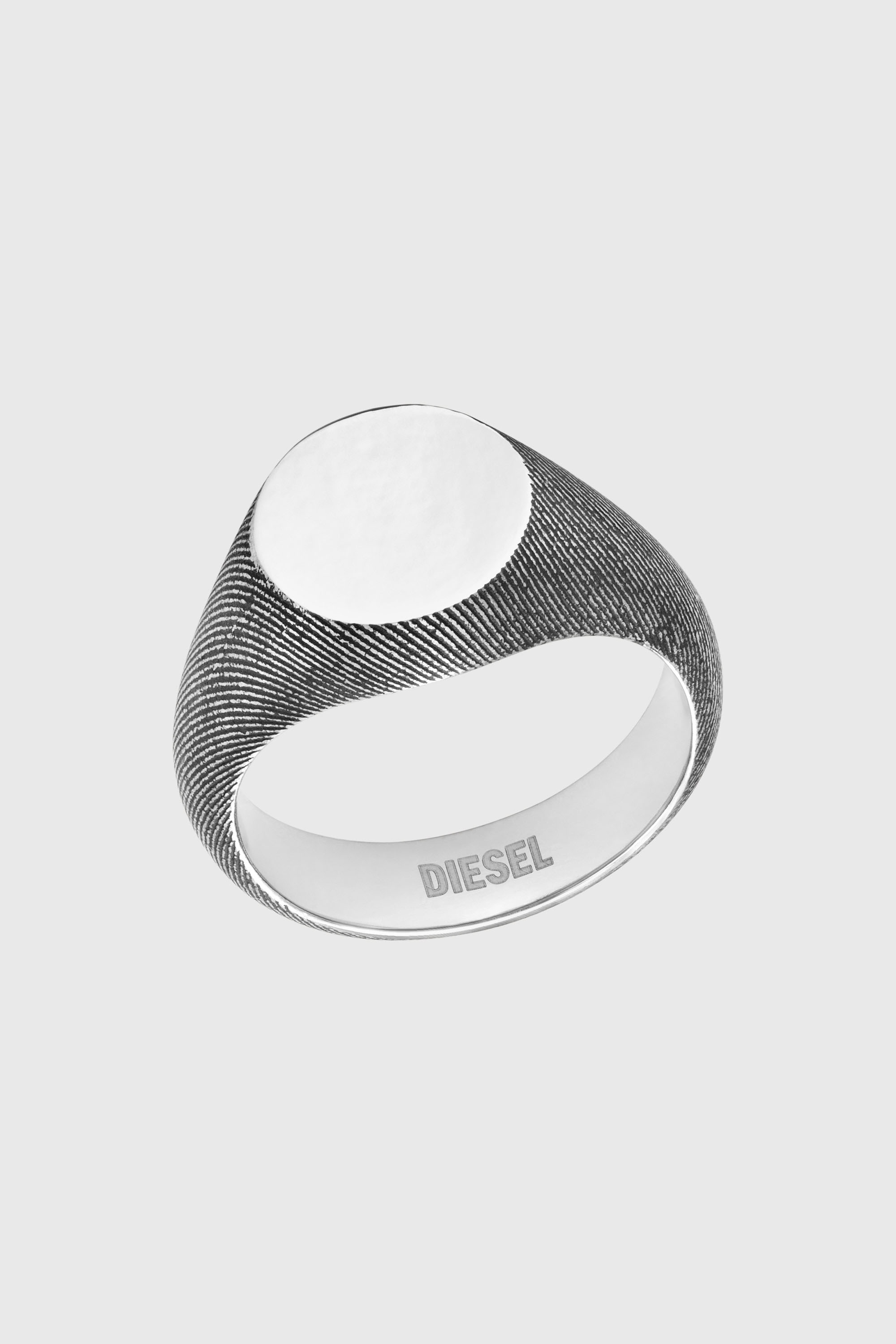 Diesel - DX1736040, Unisex's Stainless steel denim texture signet ring in Silver - 1