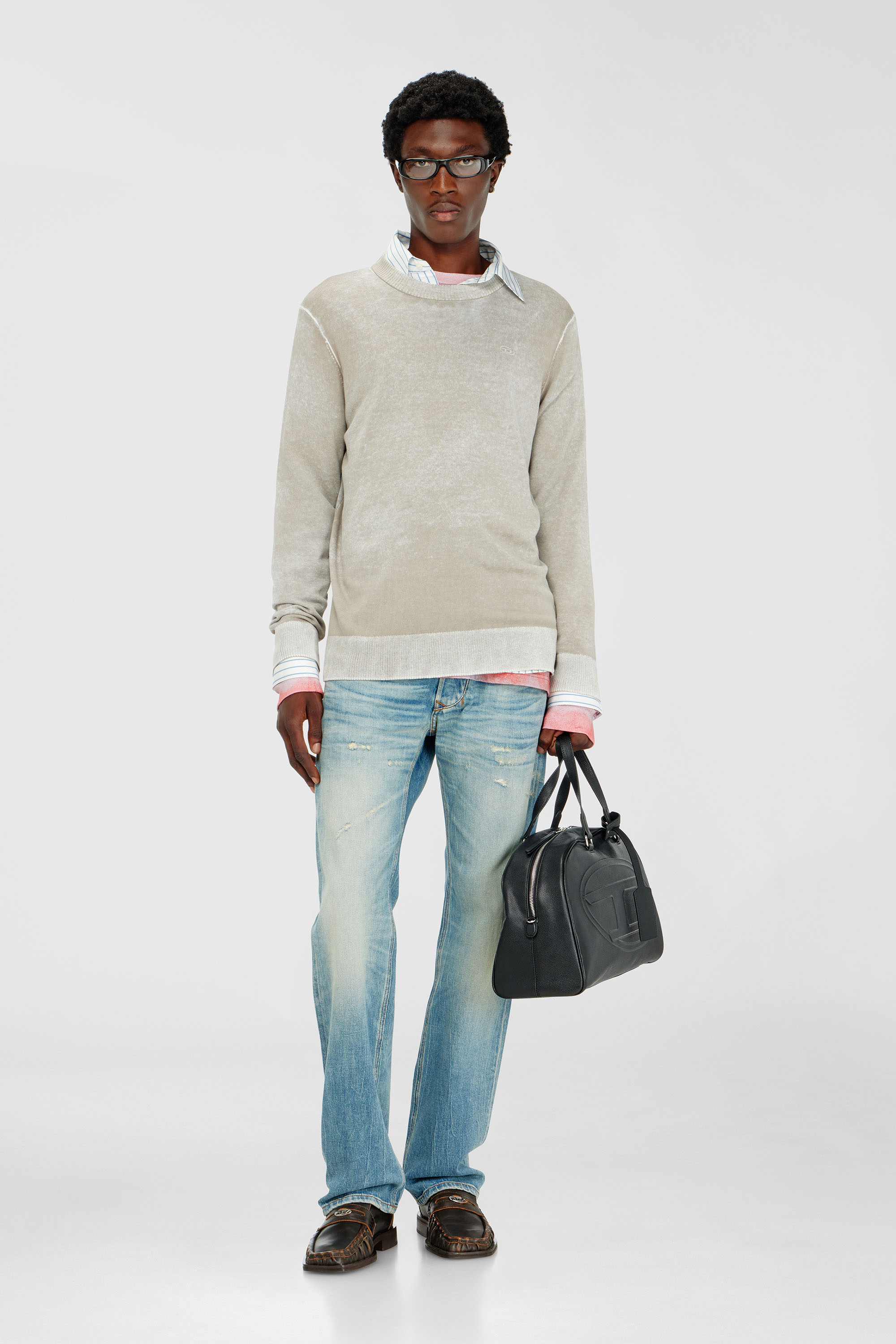 Diesel - K-LAURENT, Man's Jumper with faded reverse print in Light Grey - 1
