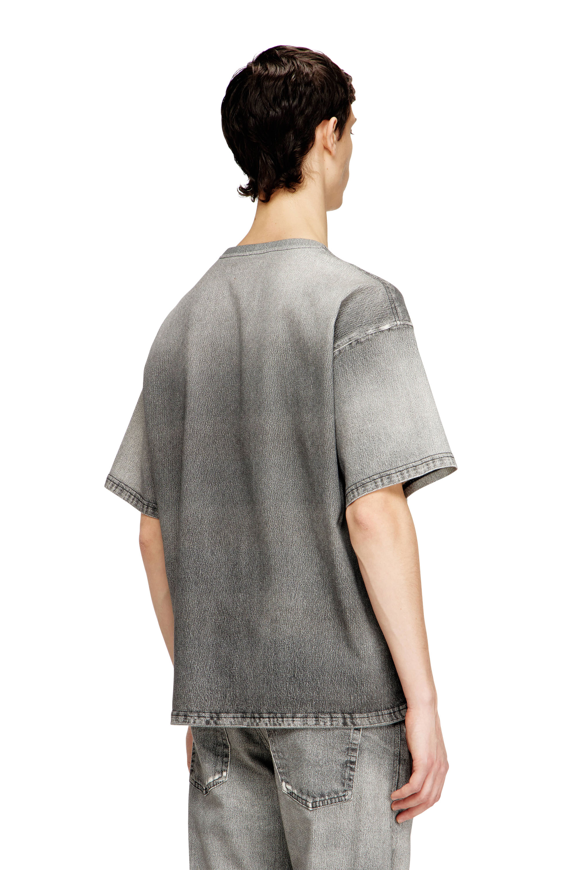 Diesel - D-BOX JOGG, Man's Denim T-shirt with trompe l'oeil treated effect in Grey - 4
