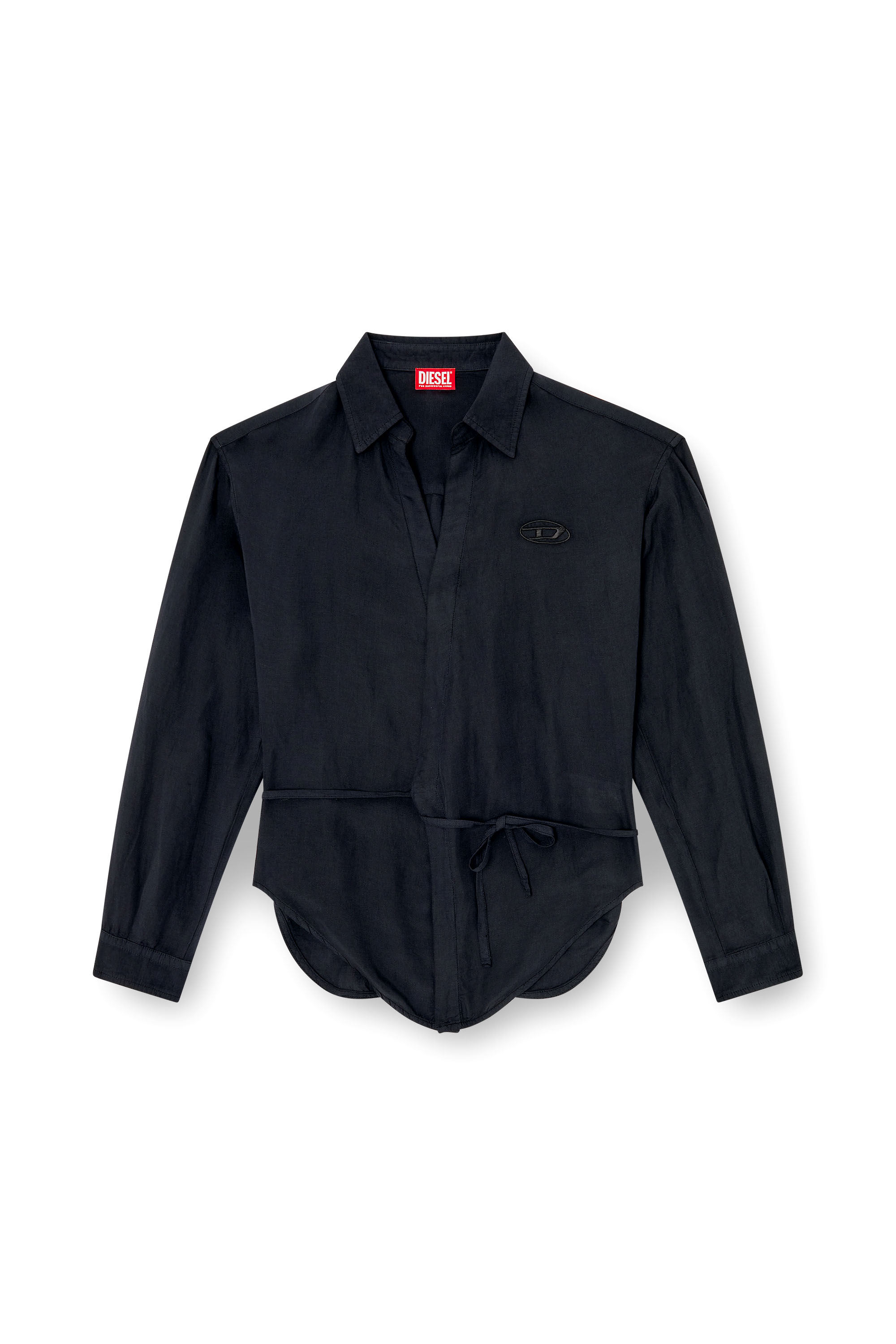 Diesel - C-DELPHOS-S3, Woman's Linen-blend shirt with wrap closure in Black - 2