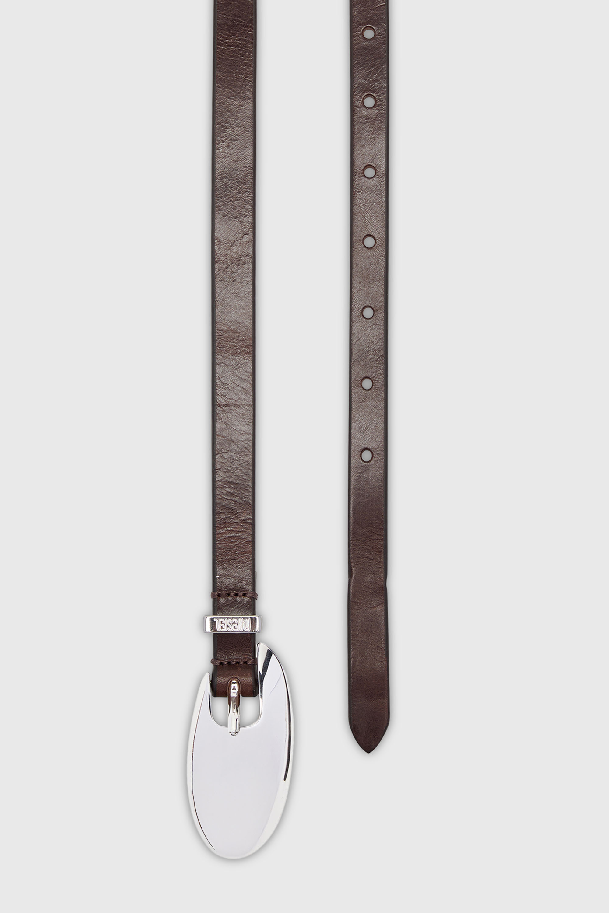 Diesel - B-ROP 15, Woman's 1.5cm slim leather belt with sculptural buckle in Brown - 3