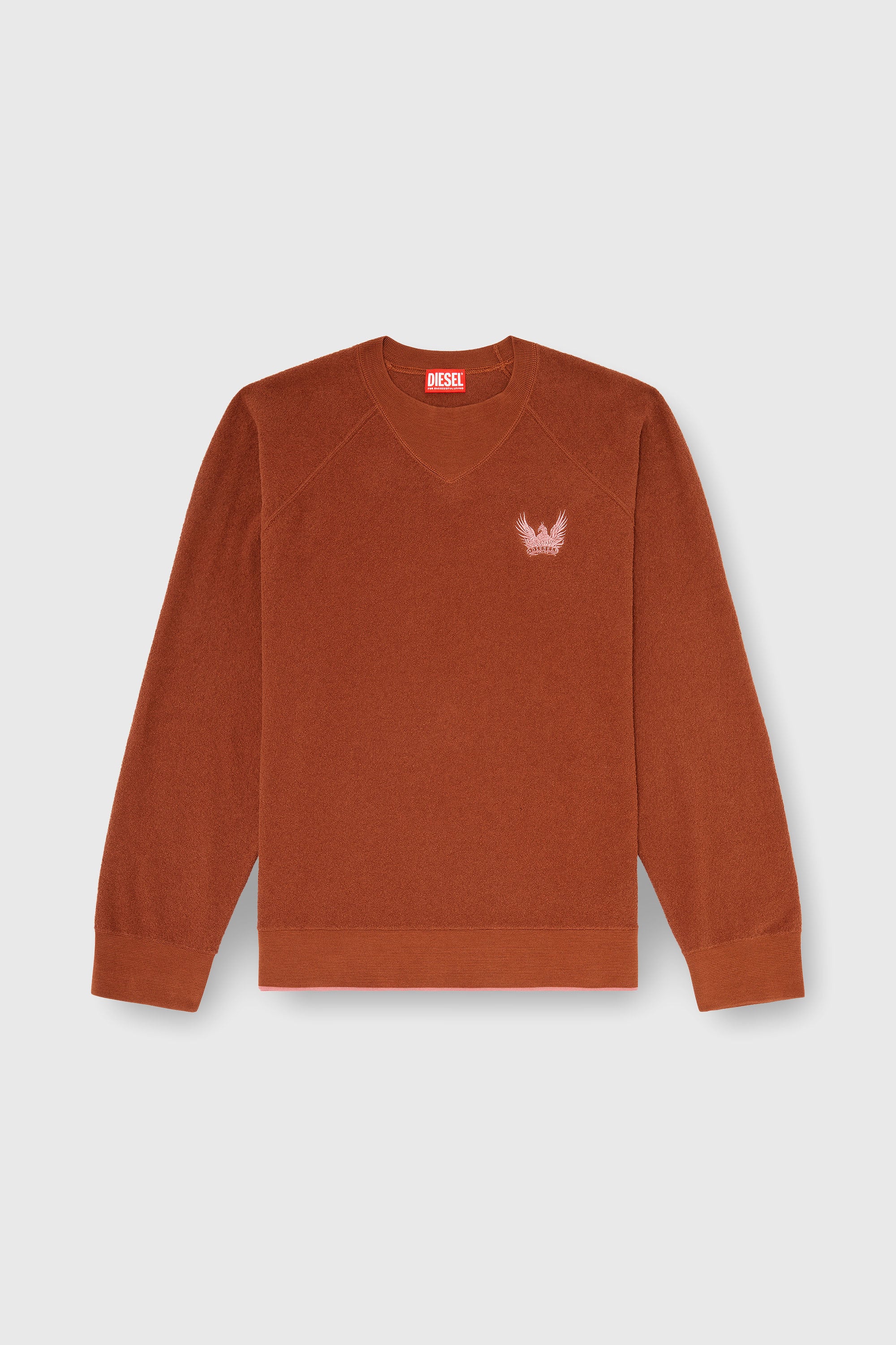 Diesel - K-RALFS, Man's Boucl&eacute; jumper with Phoenix embroidery in Brown - 2