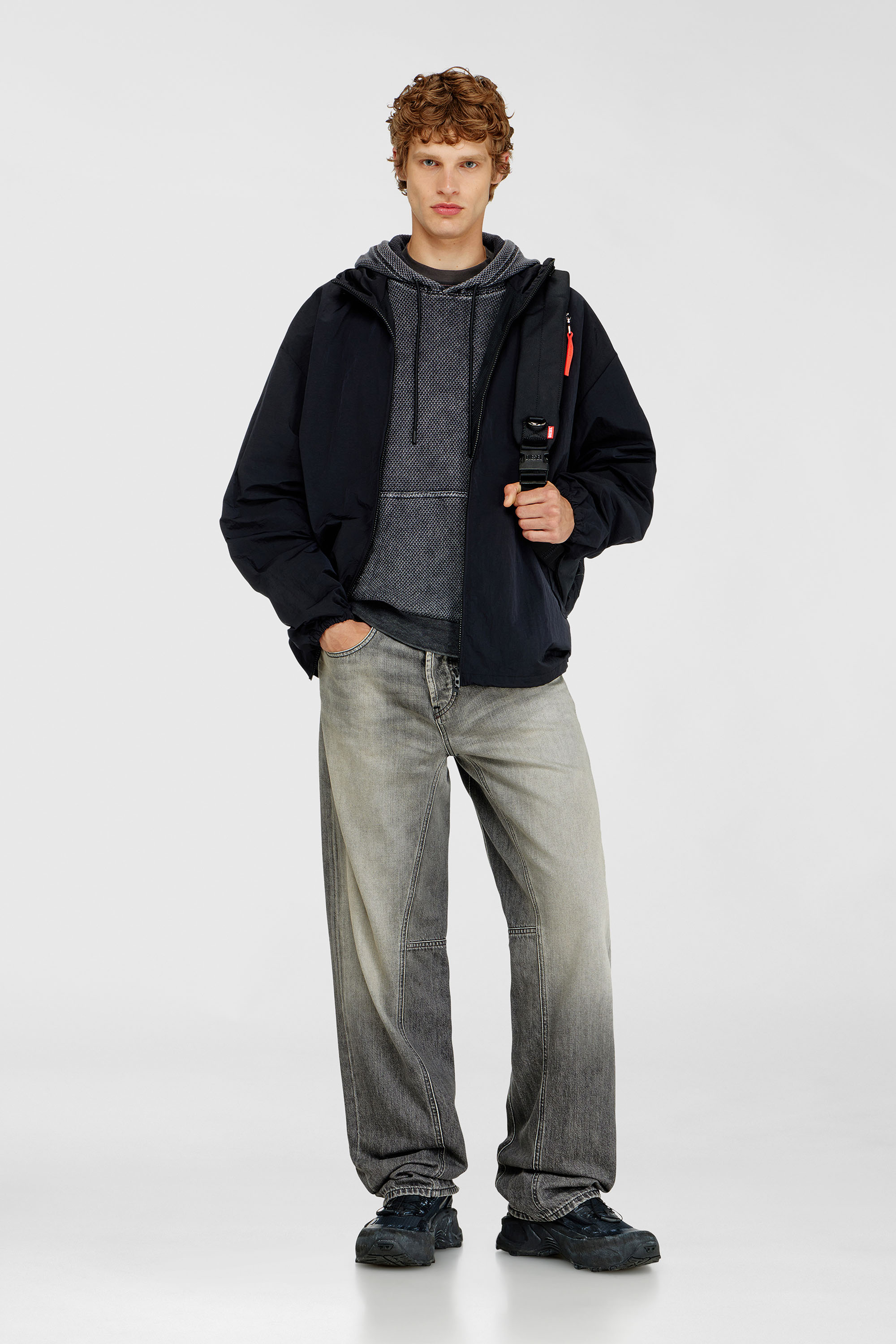 Diesel - S-NORM-HOOD-AA1, Man's Hoodie in textured cotton mesh in Dark grey - 1