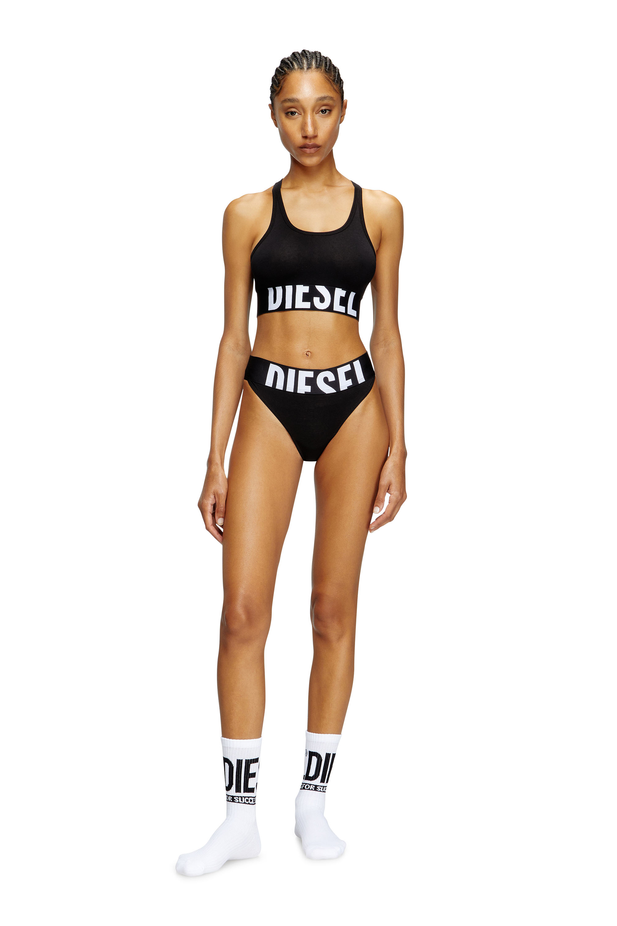 Diesel - UFSB-COTTON-RACE-BRALETTE-XL, Woman's Sports bra with cut-off logo in Black - 2