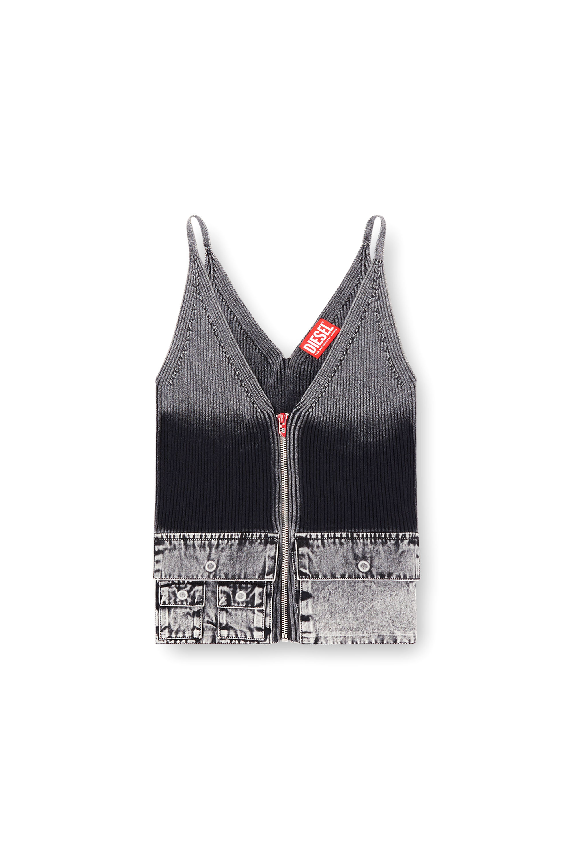 Diesel - M-MELLY, Woman's Knit tank top with denim cargo pockets in Dark grey - 5