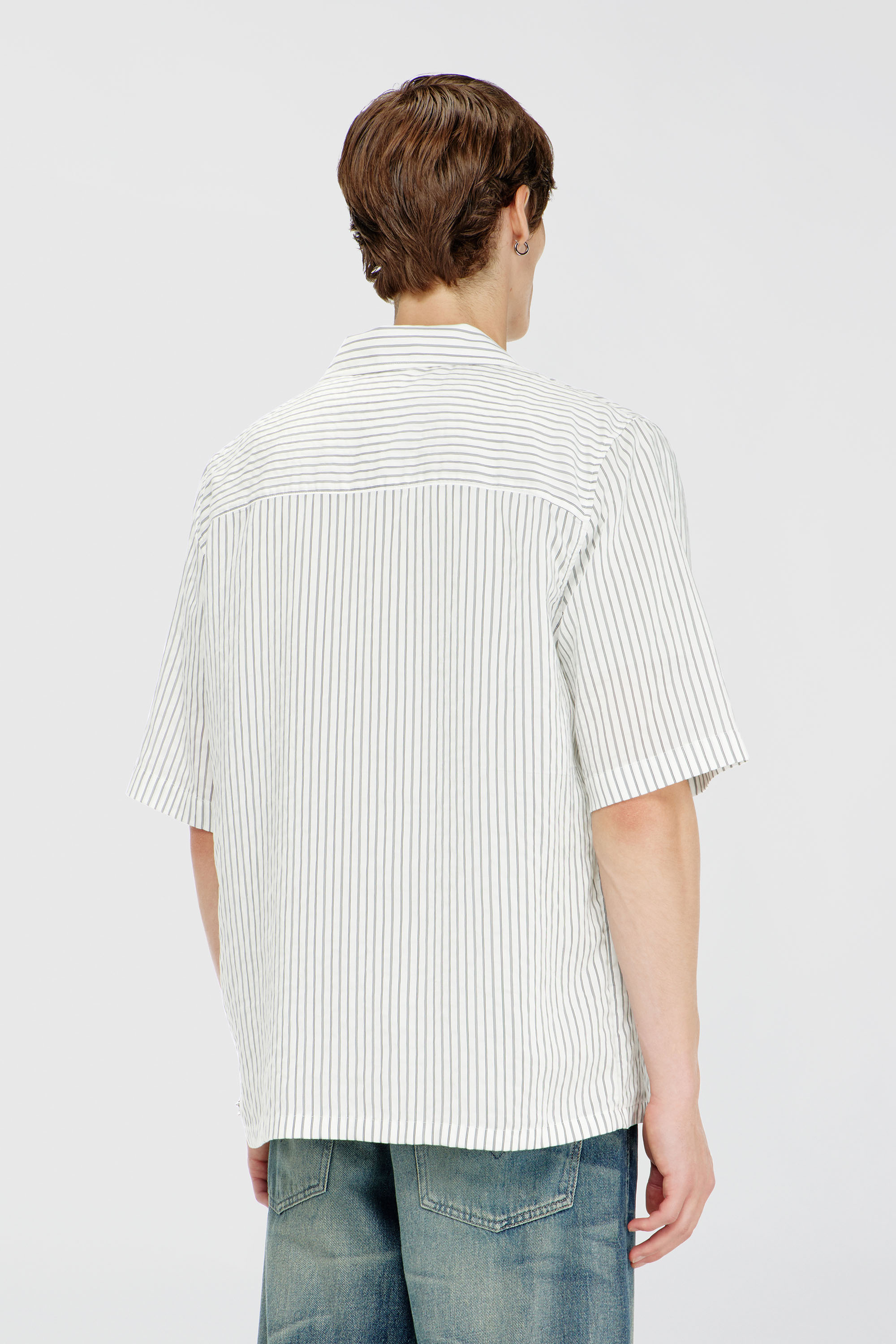 Diesel - S-MAC-EFBV, Man's Half-sleeve shirt in pinstripe modal in White/Grey - 4
