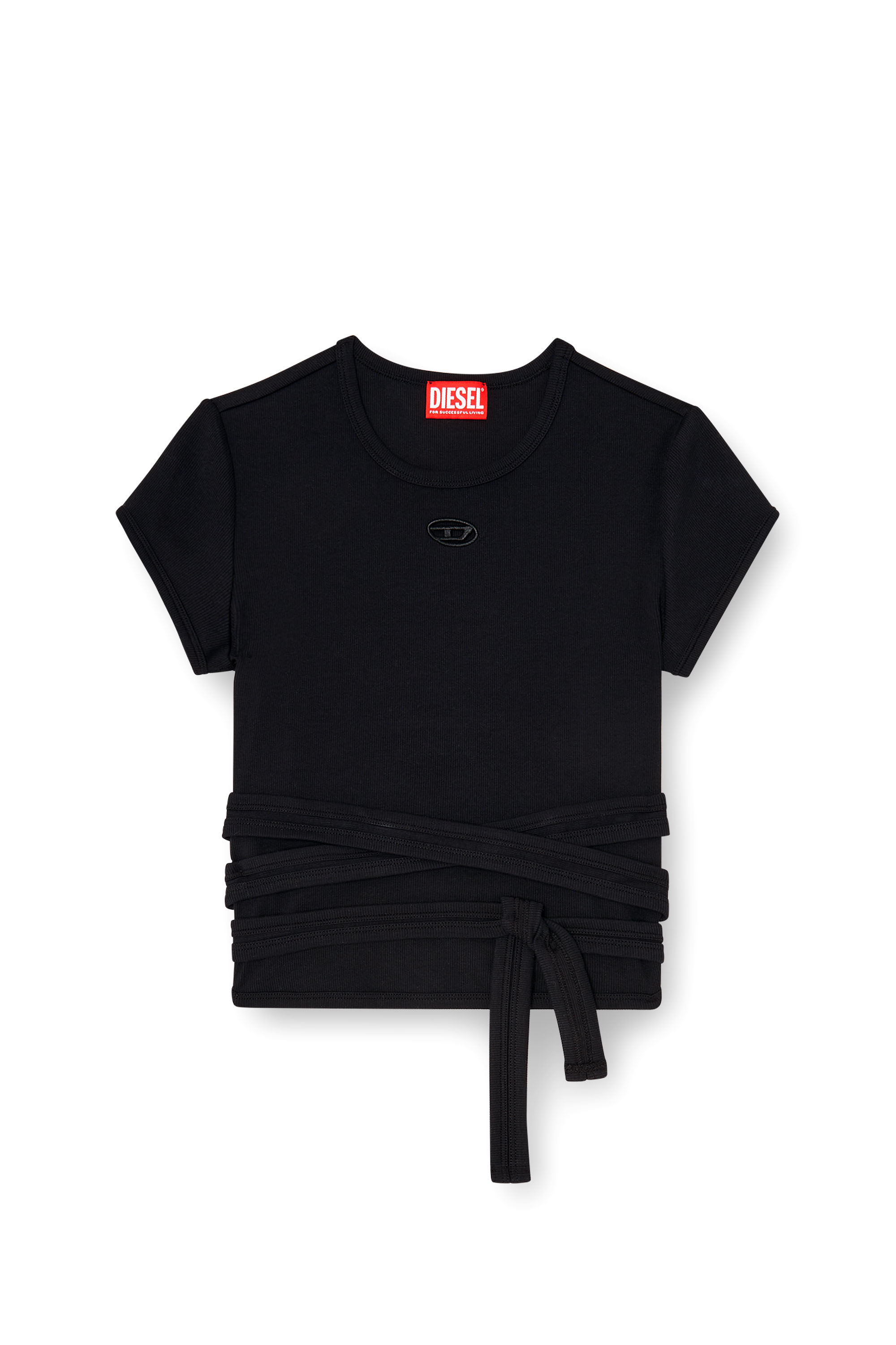 Diesel - T-BUNNY-TAIL-S1, Woman's Ribbed top with wrap-around laces in Black - 2
