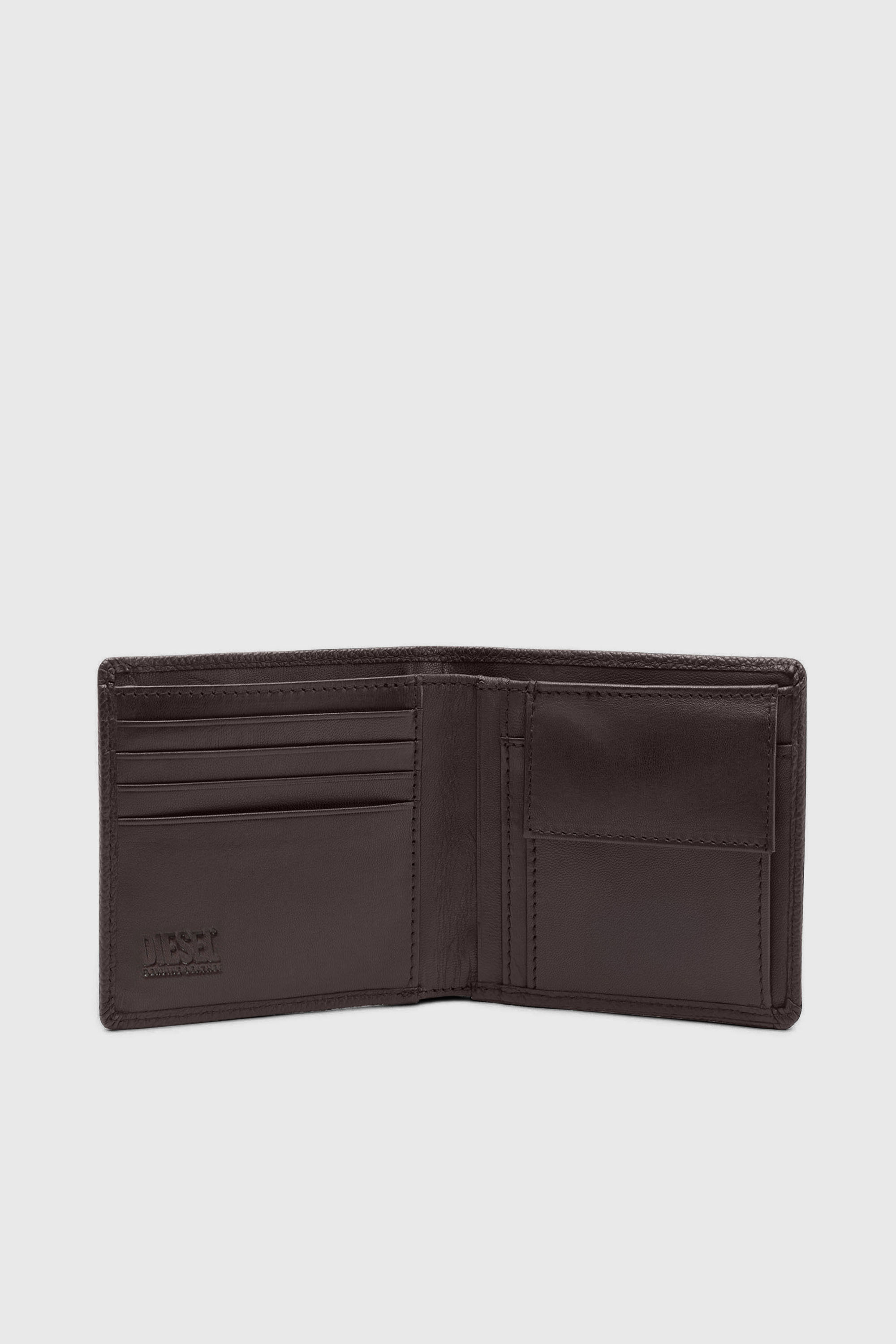 Diesel - BI FOLD COIN S, Man's Bi-fold wallet in grainy leather in Dark Brown - 3