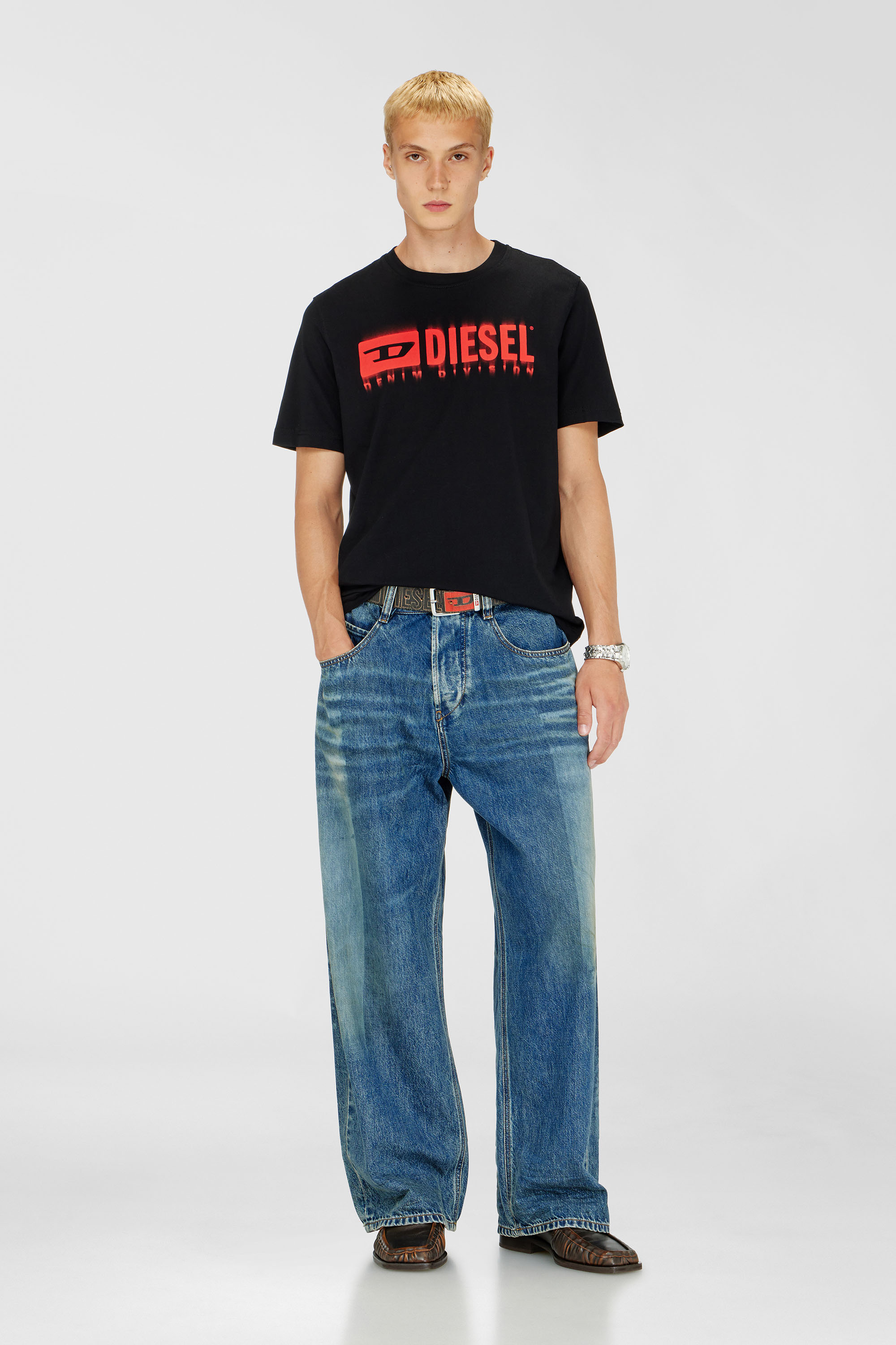 Diesel - T-ADJUST-Q7, Man's T-shirt with blurry Diesel logo in Black - 2
