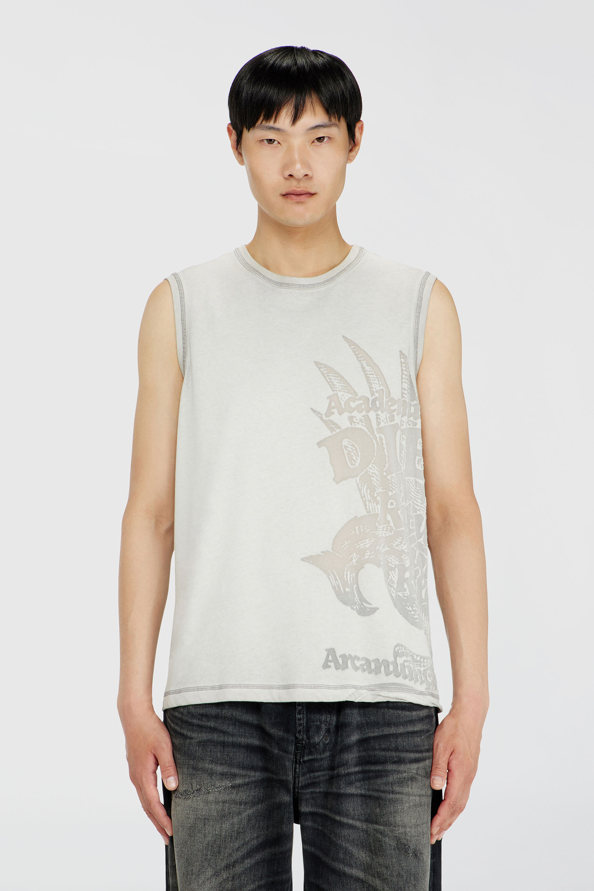 Diesel - T-RAWBISCO, Man's Sleeveless jersey top with embossed graphics in Light Grey - 3