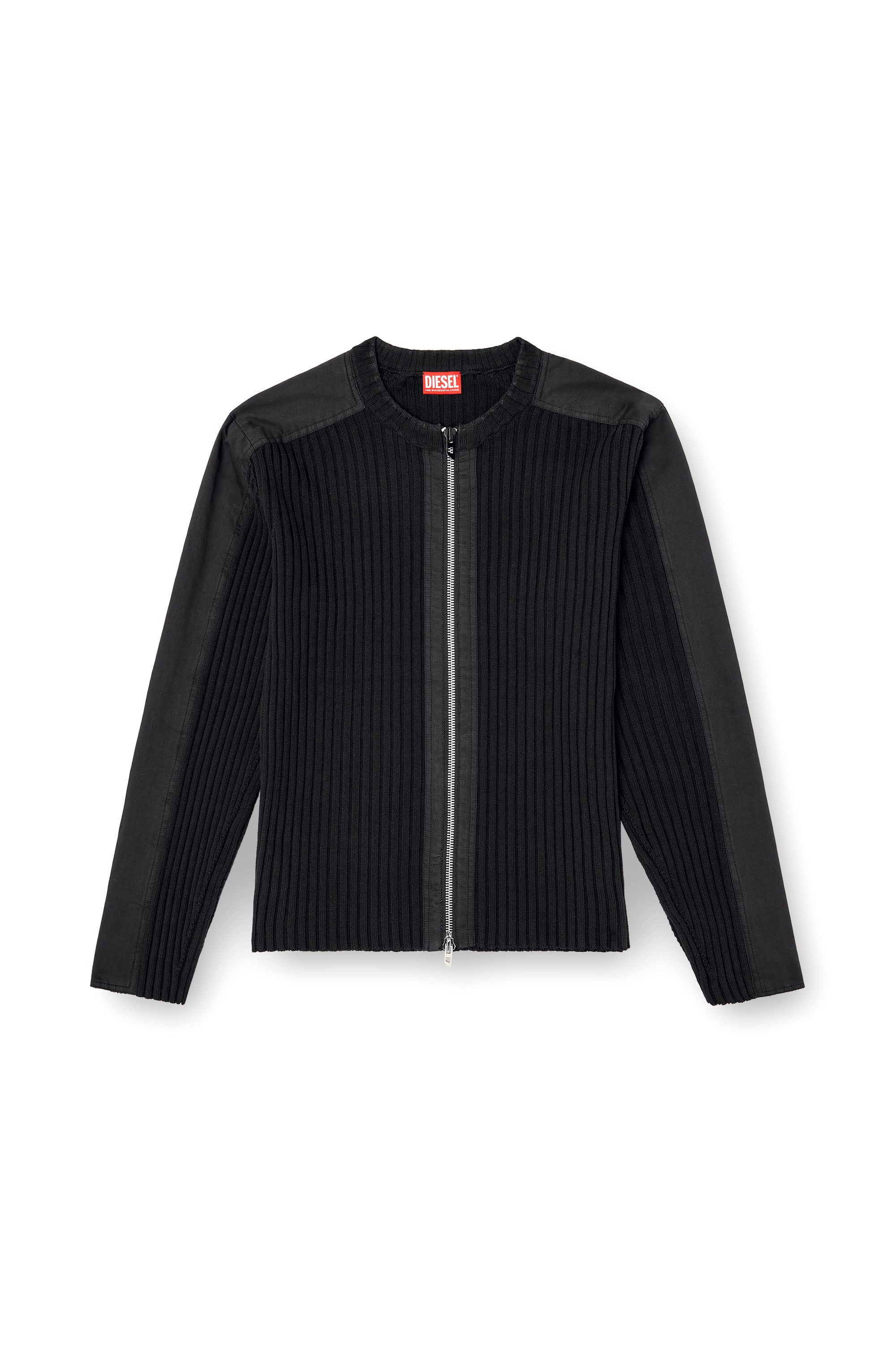 Diesel - K-MATTY, Man's Zipped cardigan with utilitarian panels in Black - 3