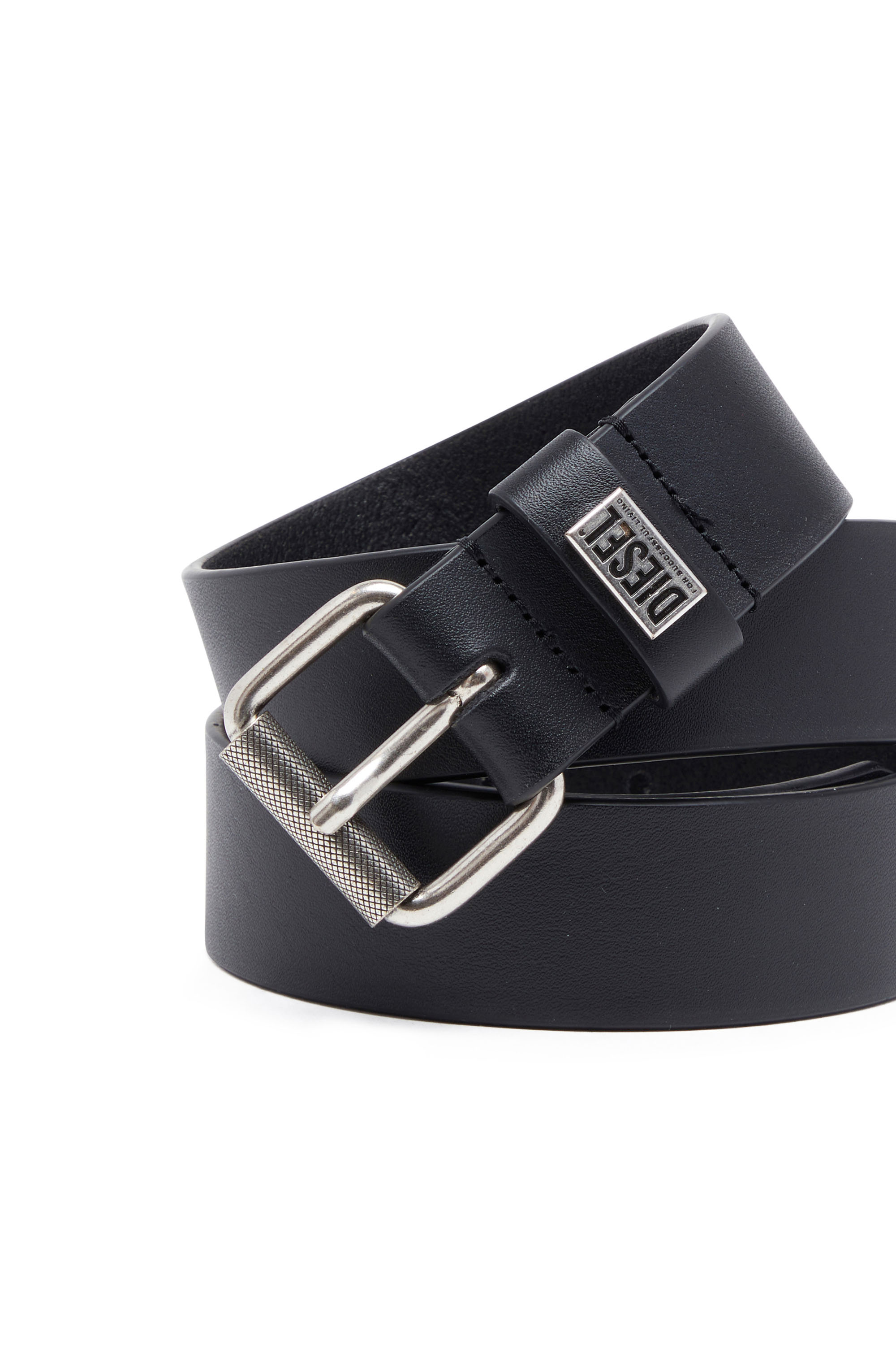 Diesel - B-BISCOTTO-LOOP, Man's Leather belt with logo plaque in Black - 3