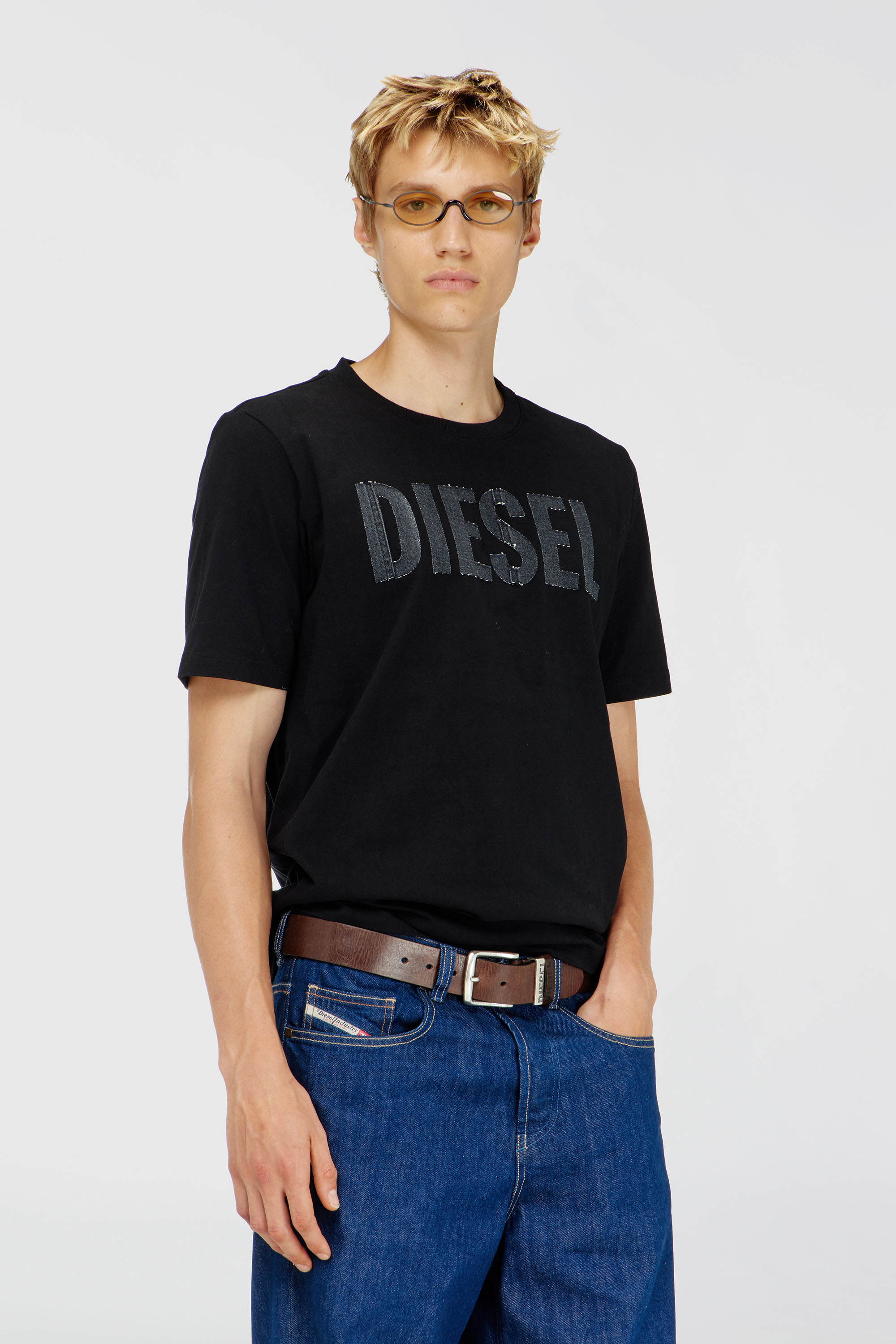 Diesel - T-JUST-APP-T92, Man's Cotton T-shirt with tonal Diesel logo print in Black - 1