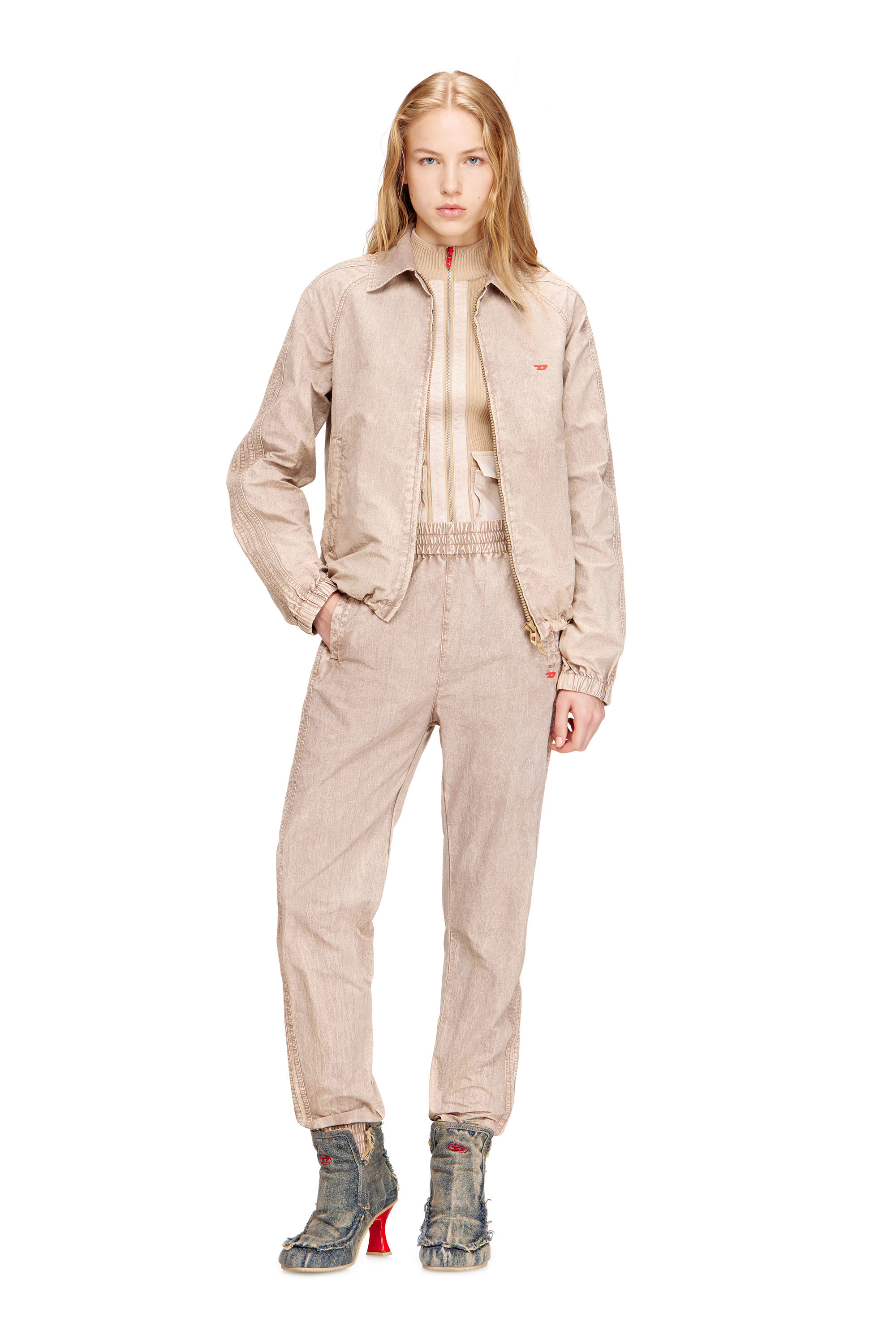 Diesel - J-FENIC-AG, Unisex's Taslan jacket with striped sleeves in Beige - 2