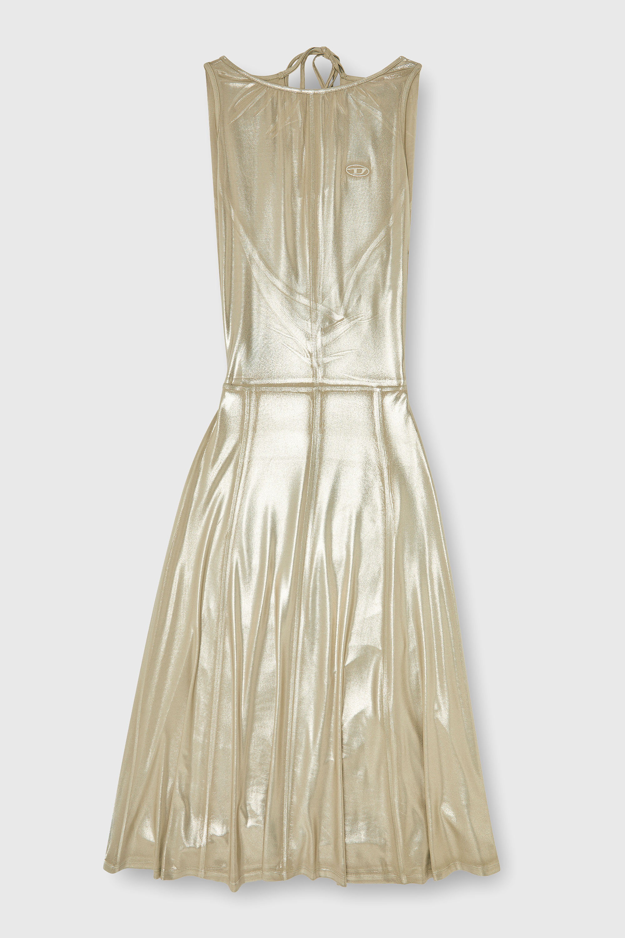 Diesel - D-DYVYNY, Woman's Fluid metallic midi dress with open back in Gold - 2