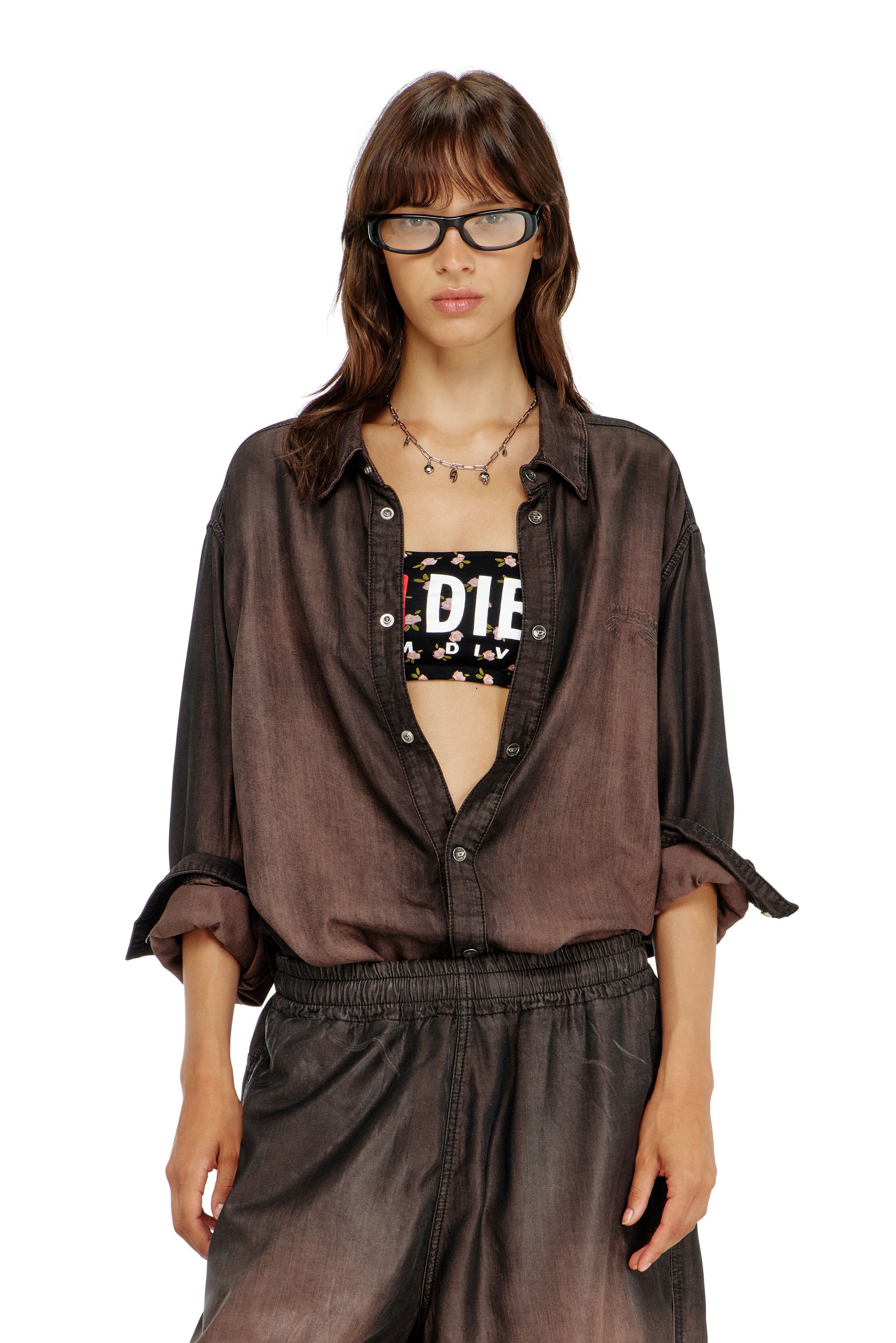 Diesel - MELANIE-C-D-CORE, Woman's Cotton bandeau bra with all-over floral print in Black - 5