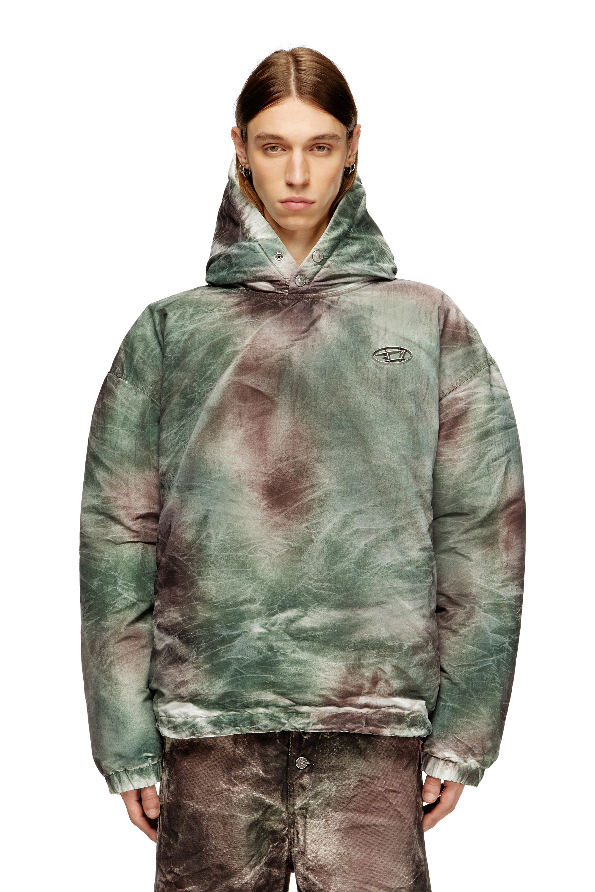 Diesel - W-THUG-JKT-PUFFY, Unisex's Puffy hooded jacket in camo nylon in Brown/Green - 2