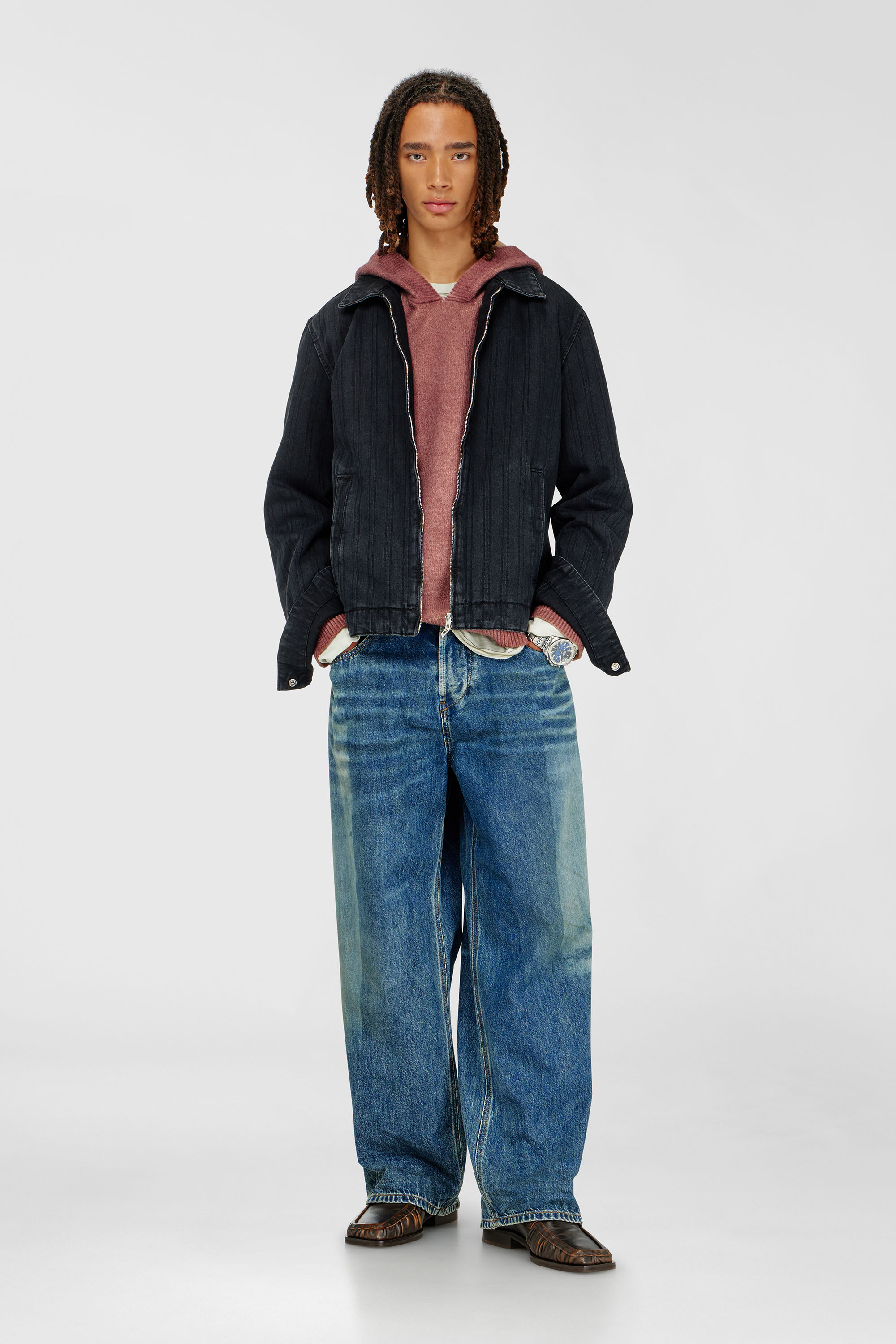 Diesel - D-ROHE, Man's Jacket in pinstripe denim in Black - 1
