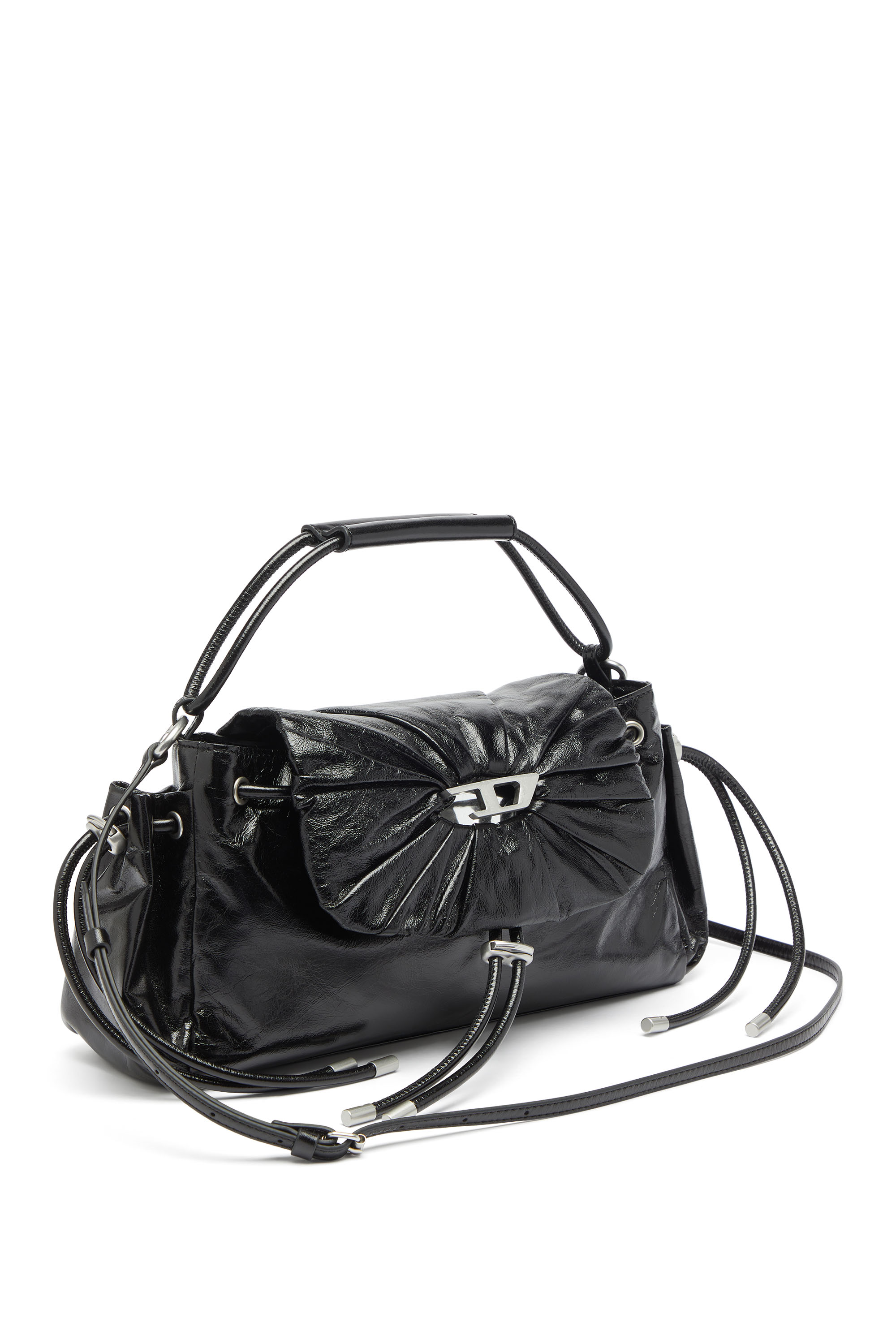 Diesel - SCRUNCH-D TOP HANDLE, Woman's Scrunch-D - Top-handle bag in shiny wrinkled leather in Black - 5