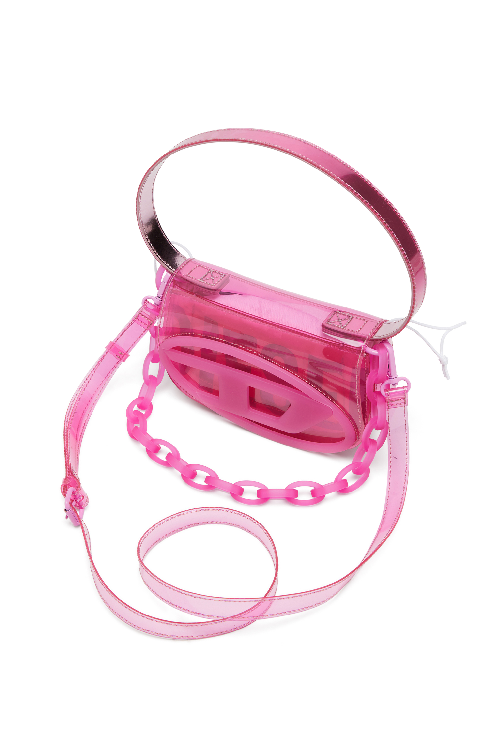 Diesel - 1DR, Woman's 1DR-Iconic shoulder bag in transparent TPU in Hot pink - 5