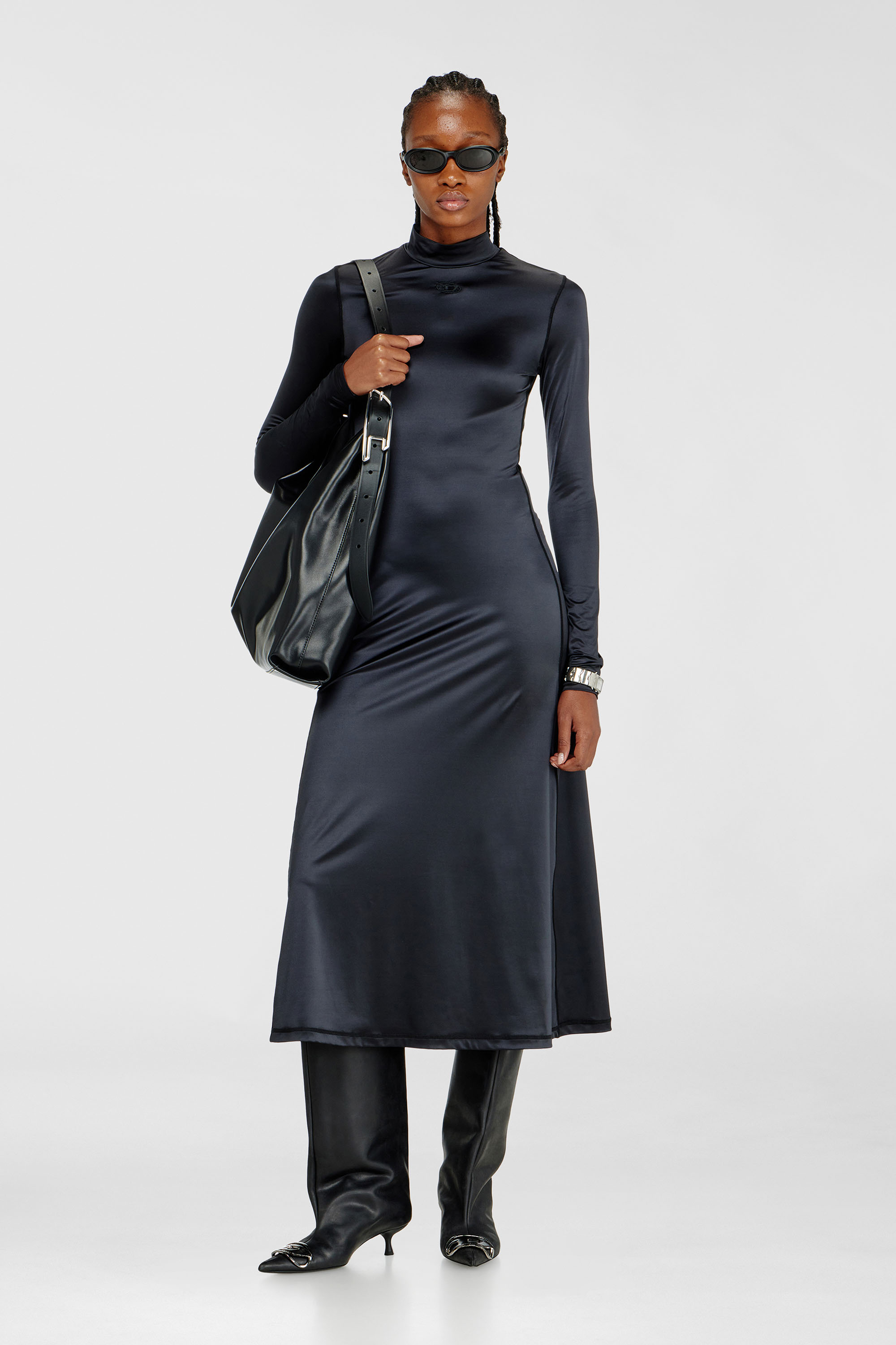 Diesel - D-UNGO, Woman's Fluid midi dress with turtle neck in Black - 1