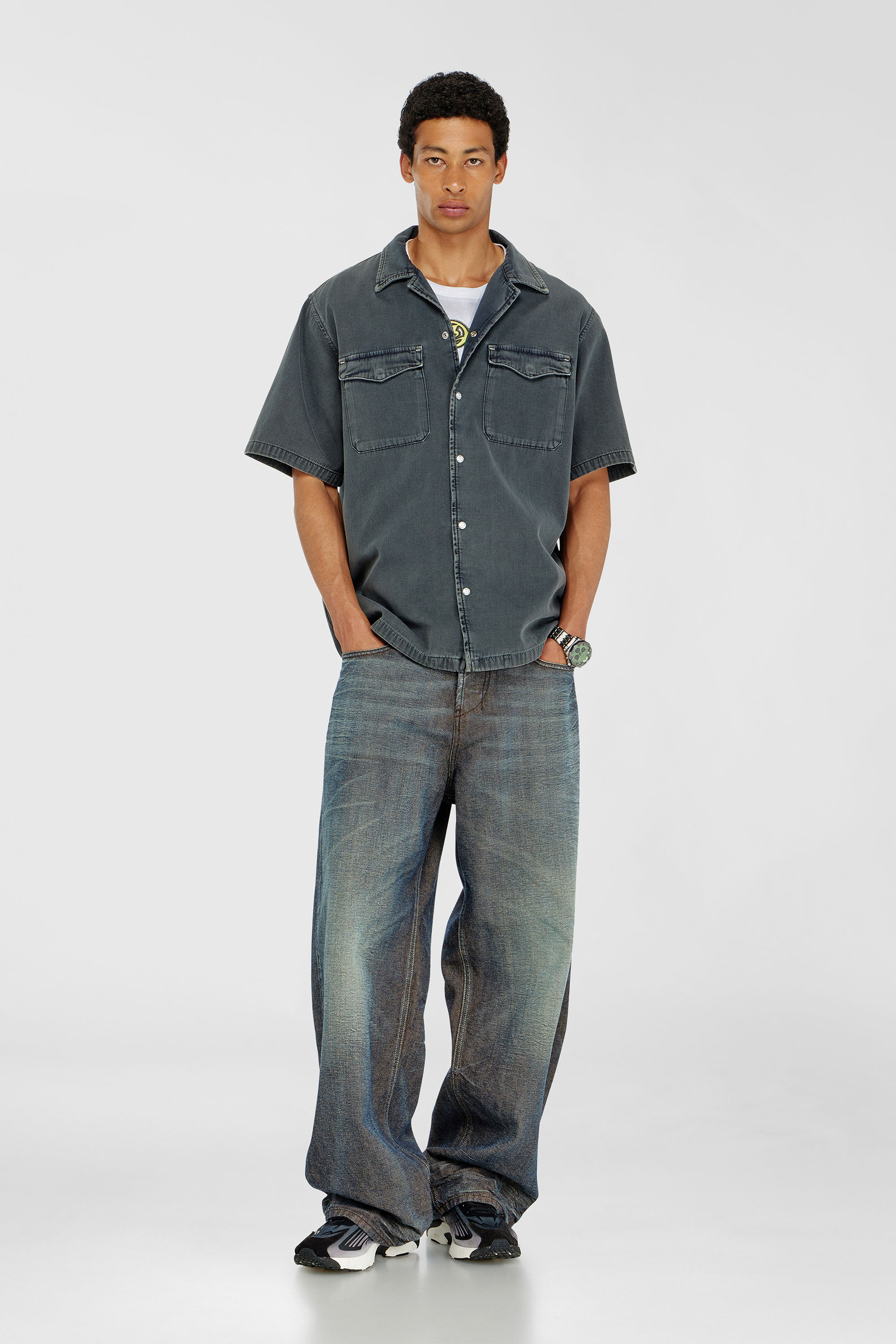 Bowling shirt in coloured denim