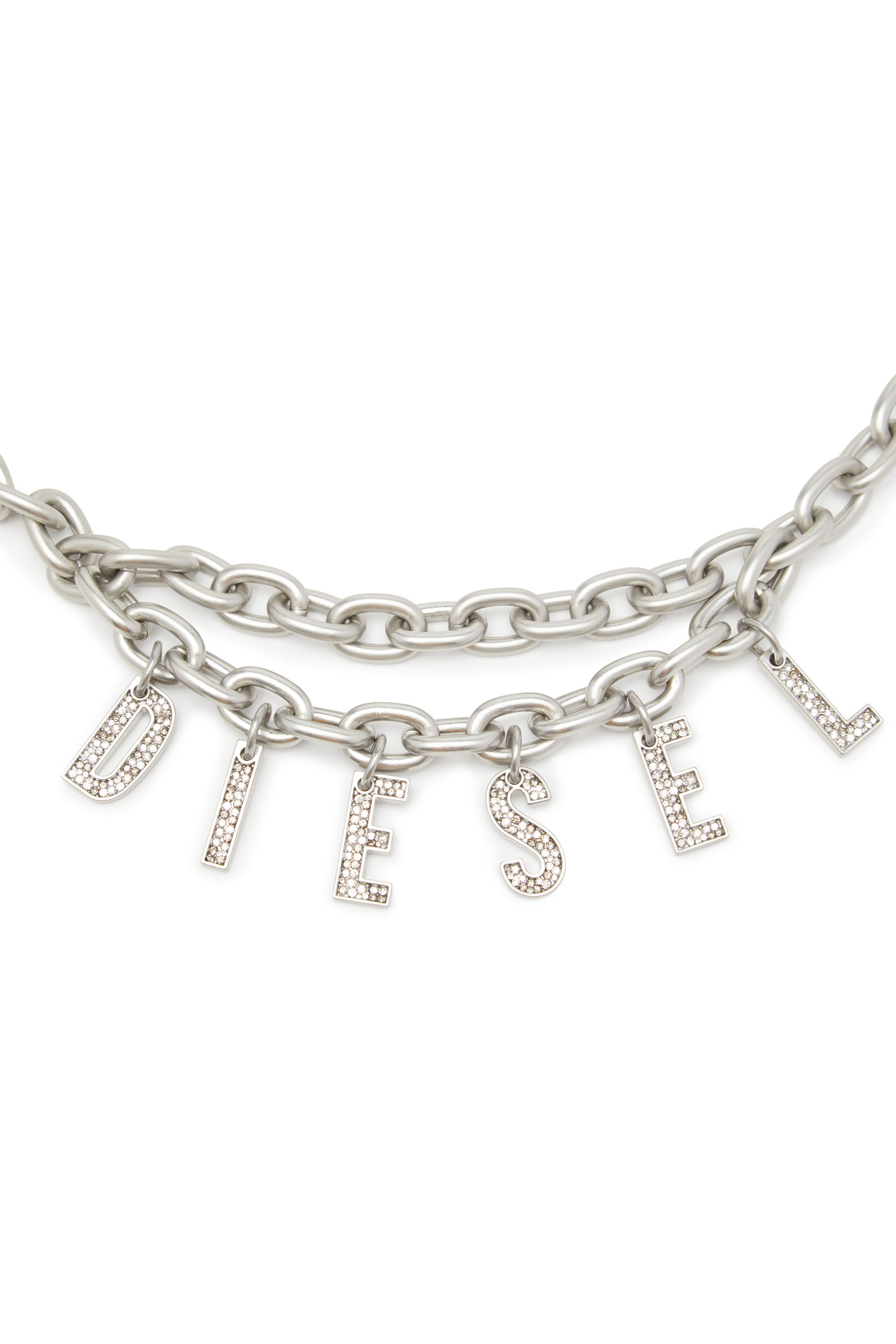 Diesel - B-CHARM CHAIN, Woman's Chain belt with crystal logo charm in Silver - 2