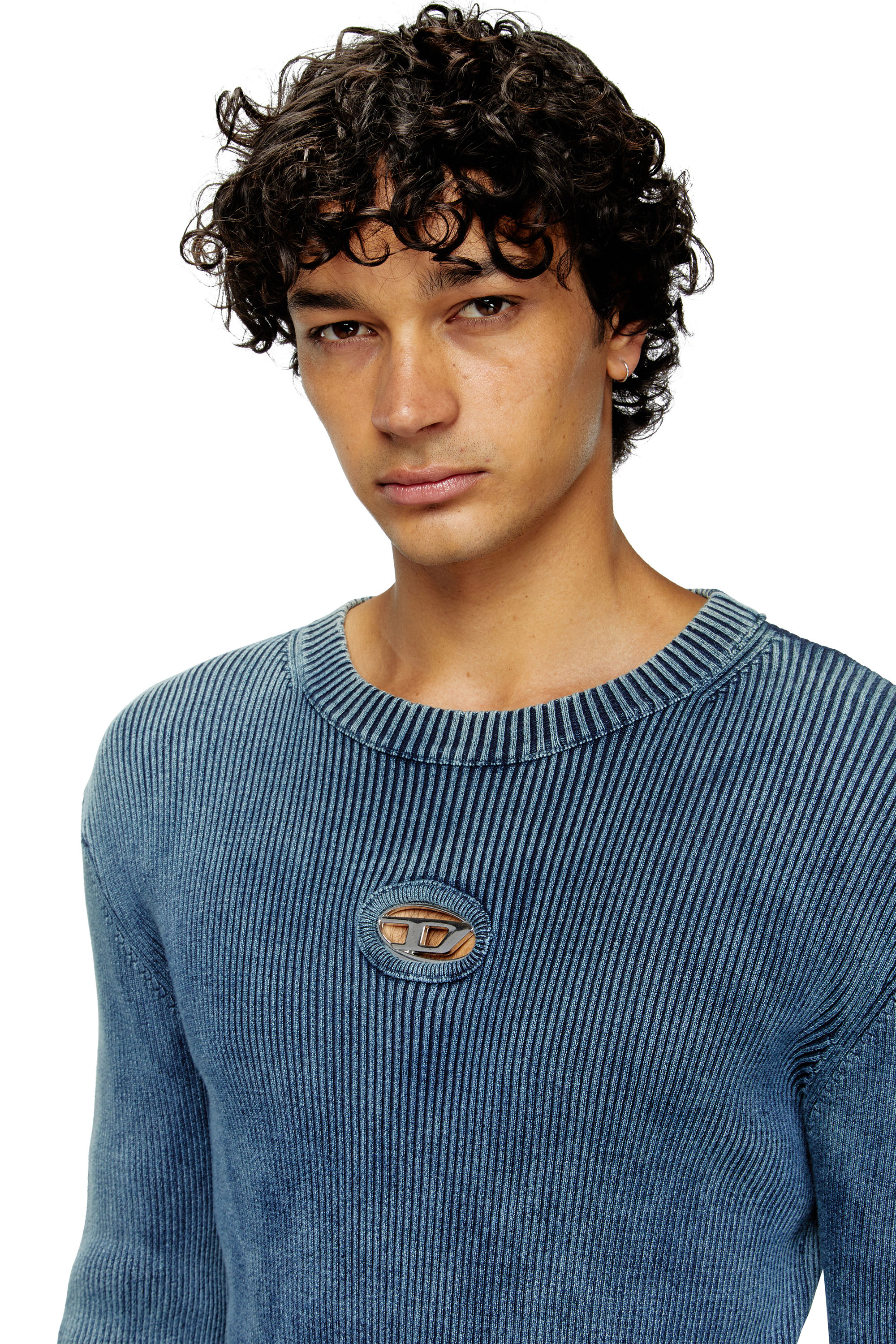 DIESEL K-Darin-Dコットンニット ブルー Men's Distressed jumper with cut-out logo | Blue | Diesel