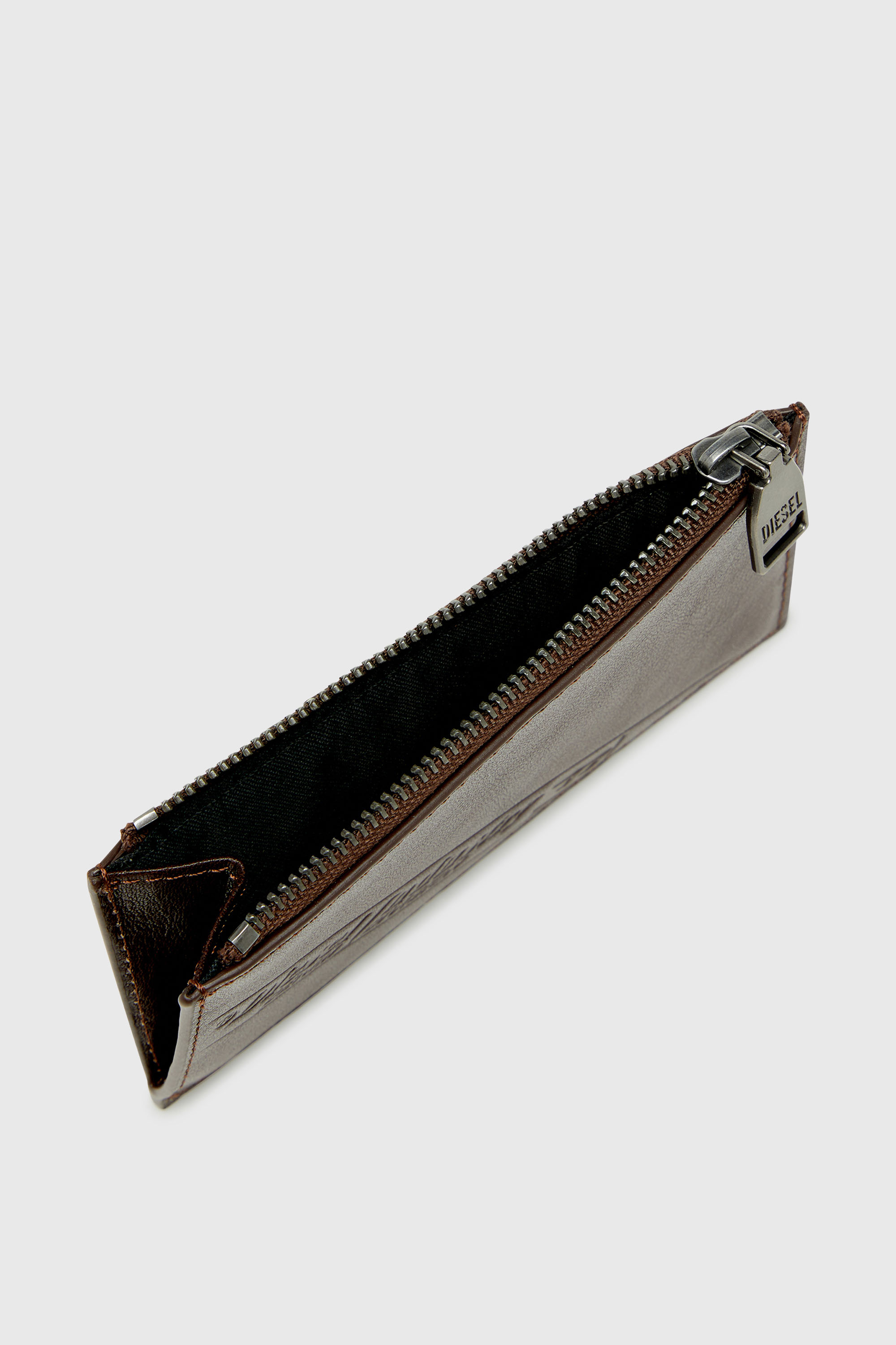 Diesel - FLAG-D CARD HOLDER III, Man's Leather card holder with zip closure in Brown - 3