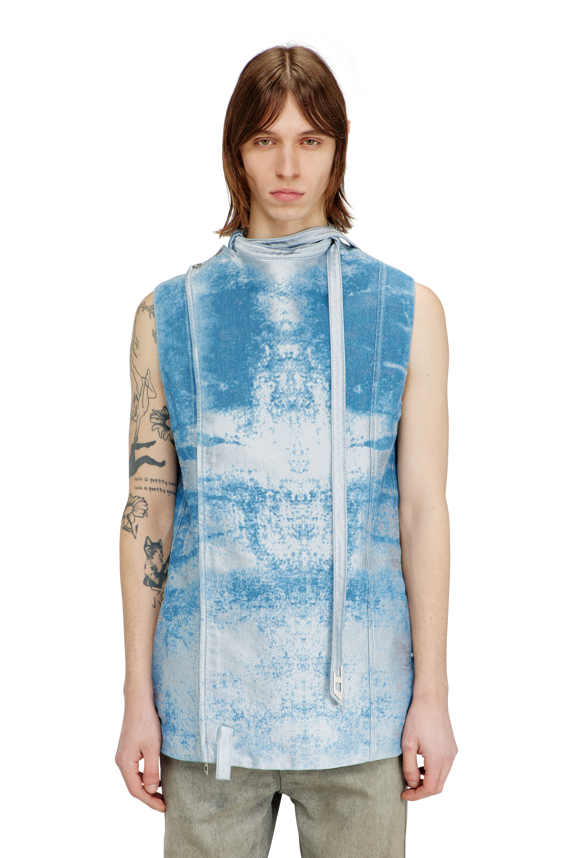 Diesel - D-LORMIL-FSI, Man's Sleeveless vest in coloured satin denim in Light Blue - 1