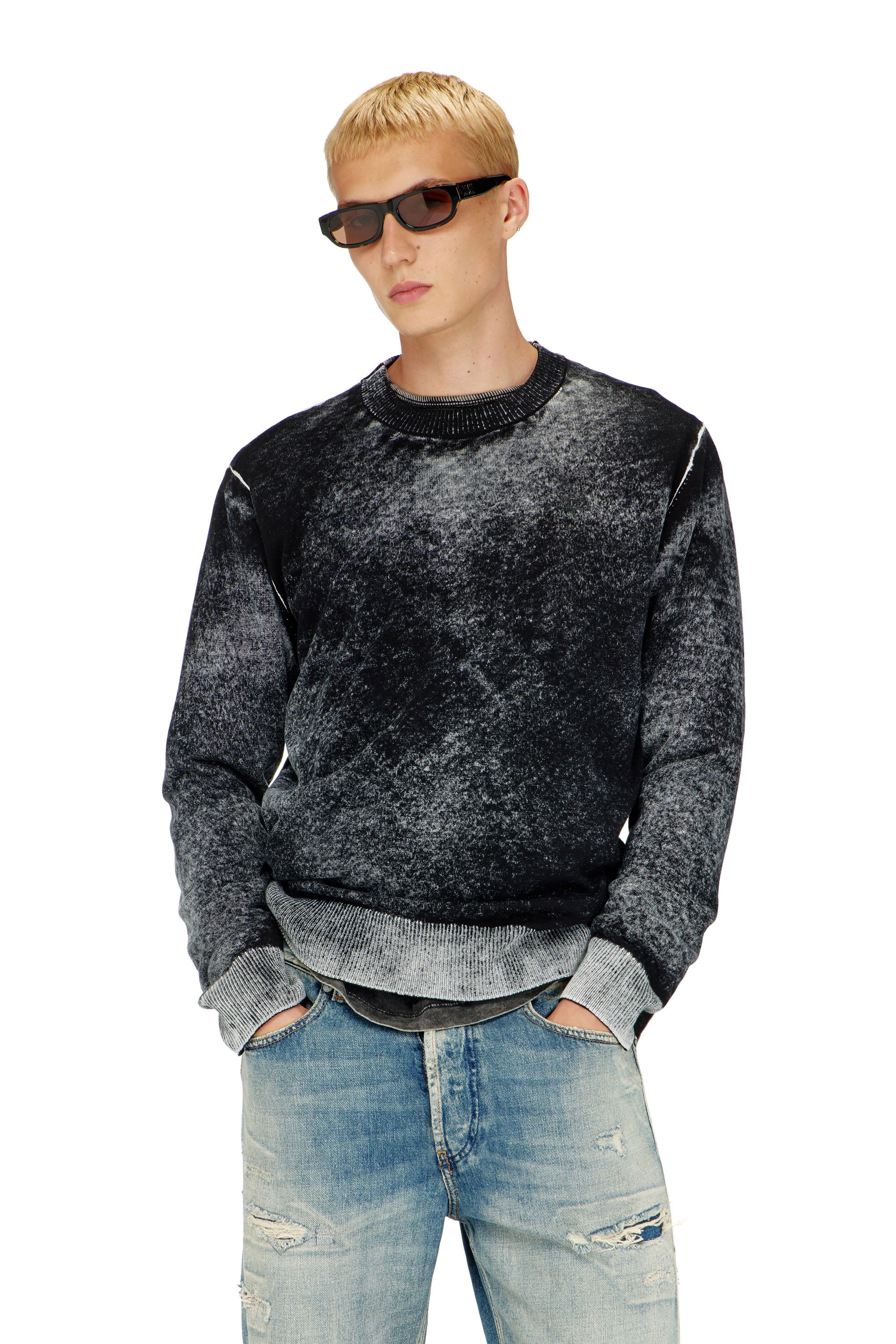 Diesel - K-LAURENT, Man's Jumper with faded reverse print in Black - 1