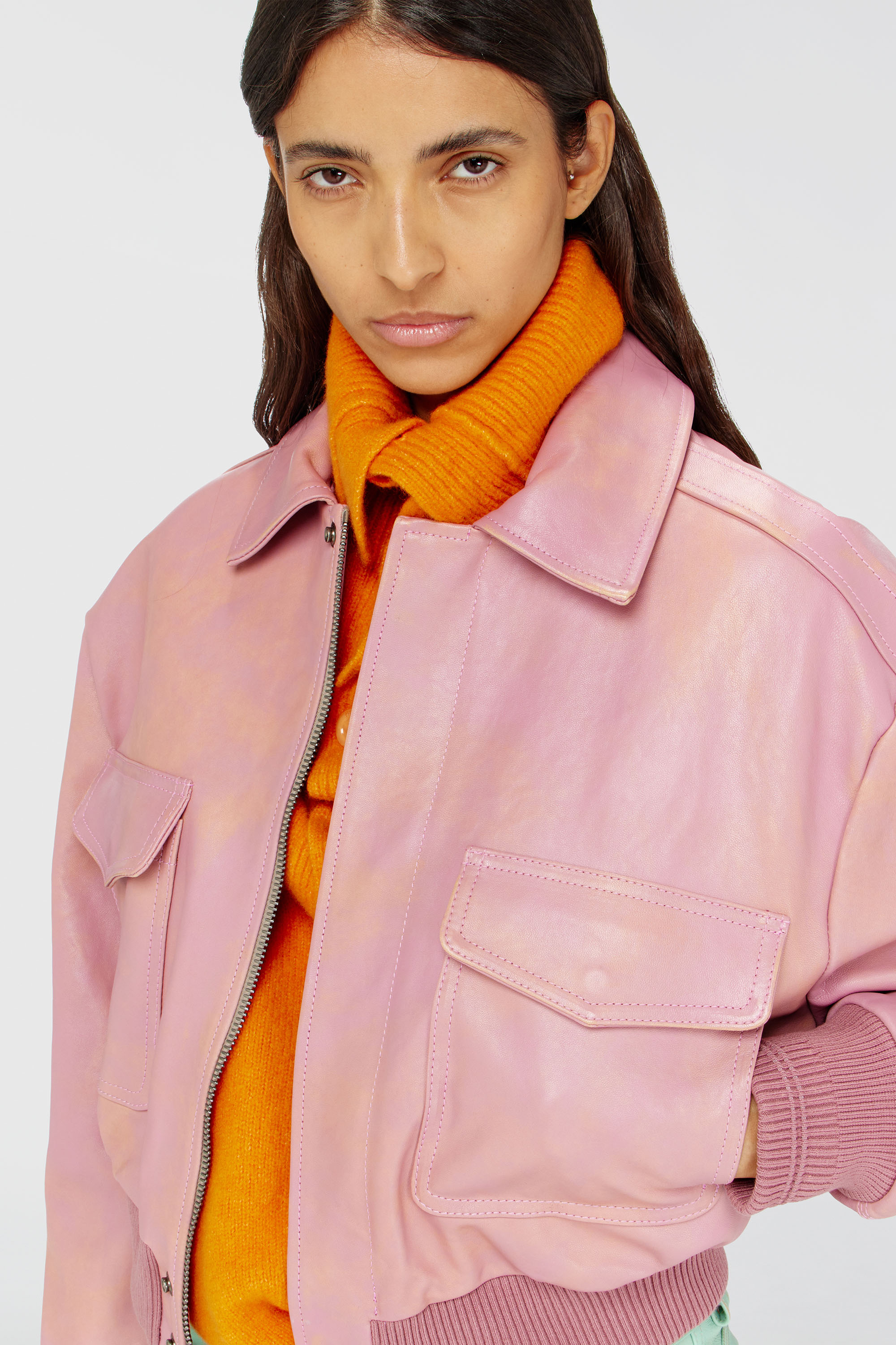 Diesel - L-AVIA, Woman's Aviator jacket in treated leather in Pink - 5