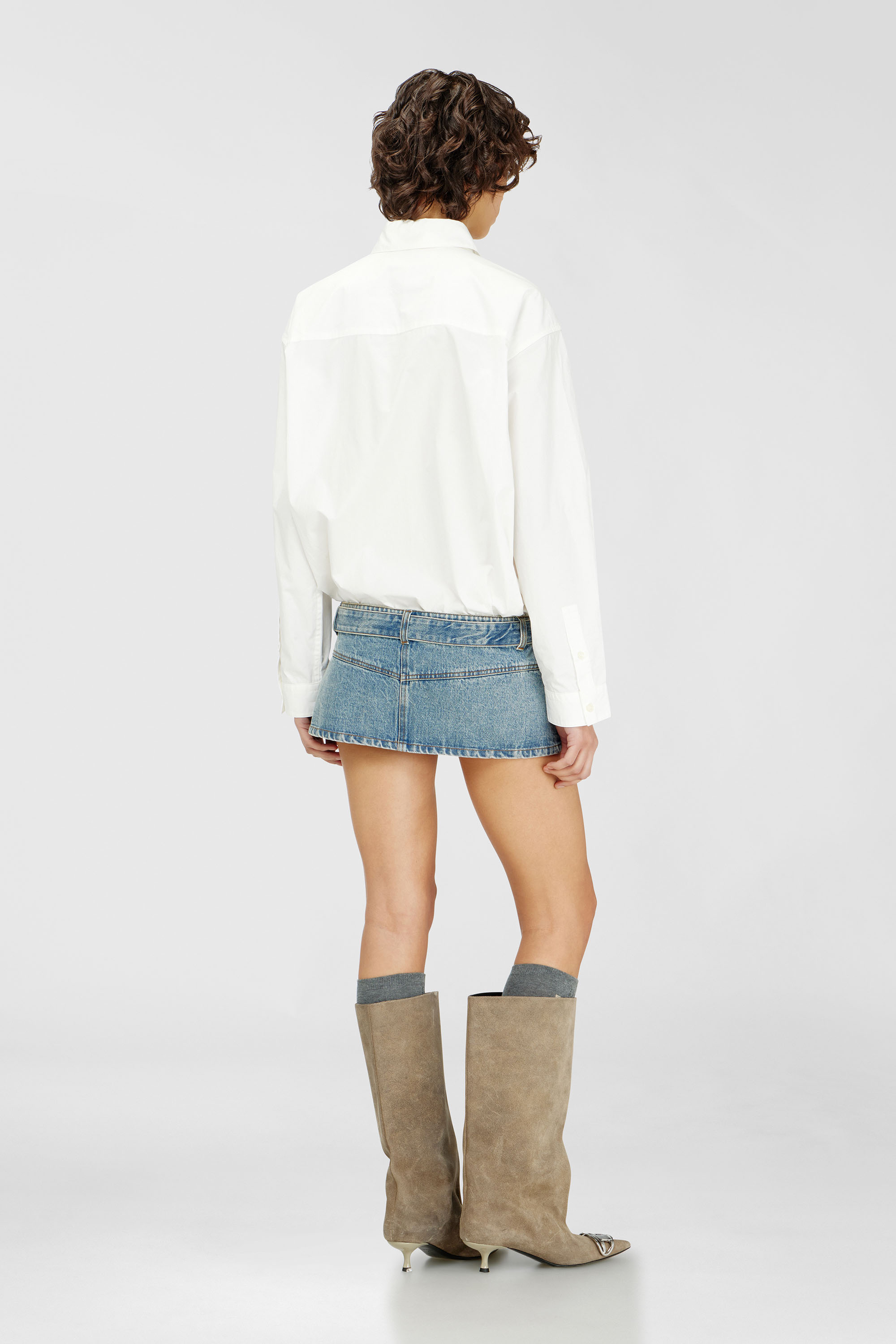 Diesel - D-ETOX, Woman's Mini shirt dress with trompe-l&rsquo;&oelig;il sections in Blue/White - 4