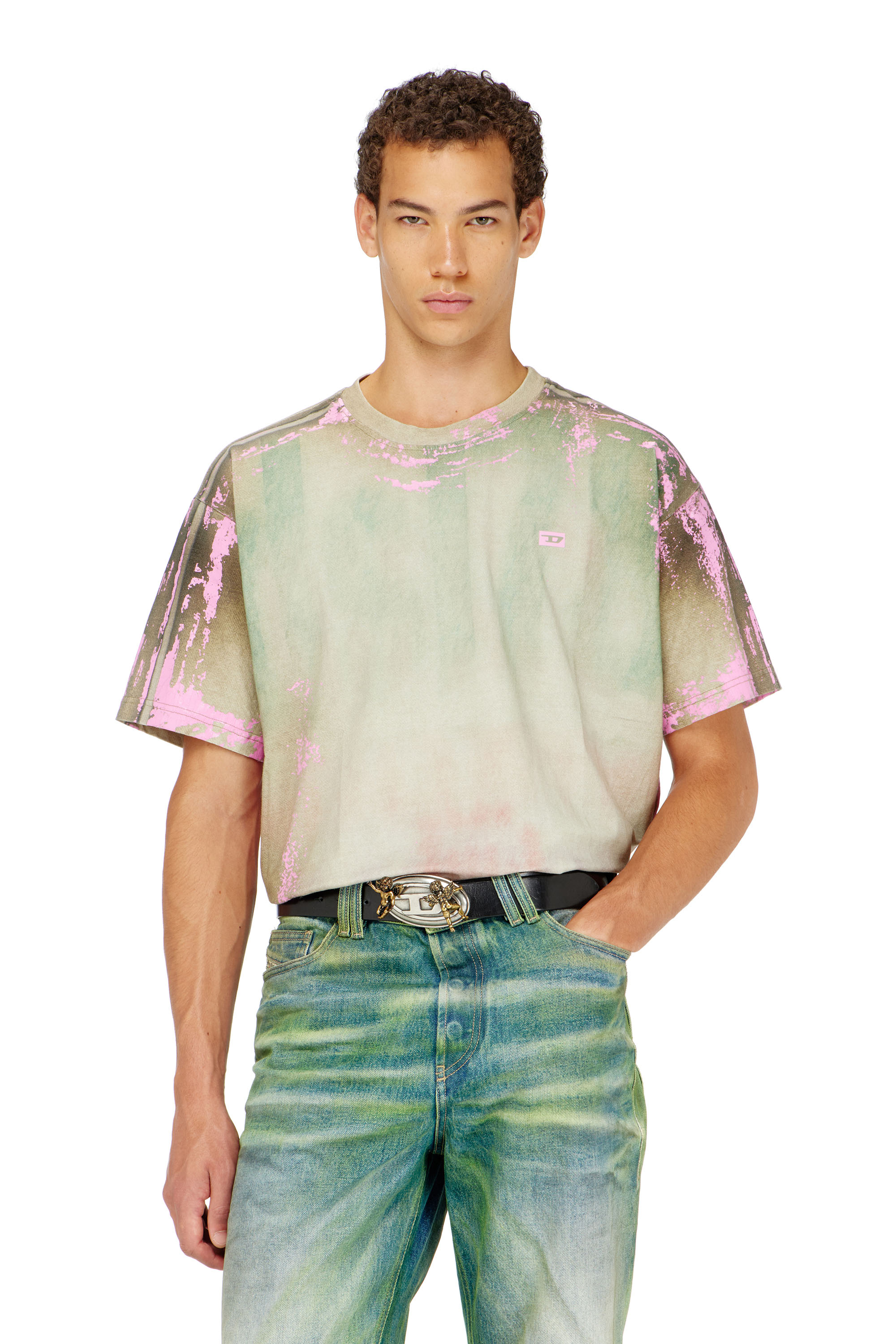 Diesel - T-FILMY-SHO, Man's T-shirt in cracked leather-effect jersey in Multicolor - 1