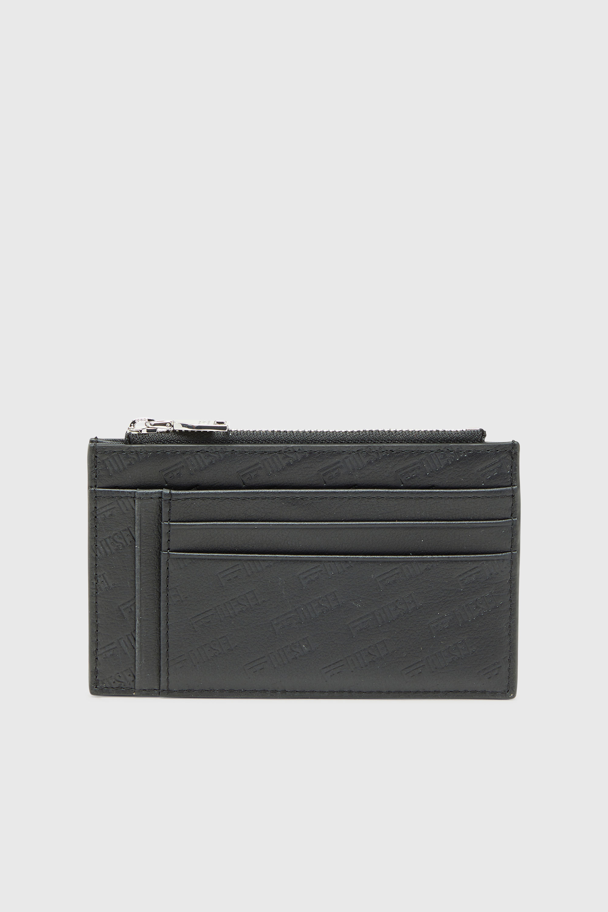 Diesel - MONOGRAM CARD CASE VI, Man's Embossed leather card holder with zip pocket in Black - 1
