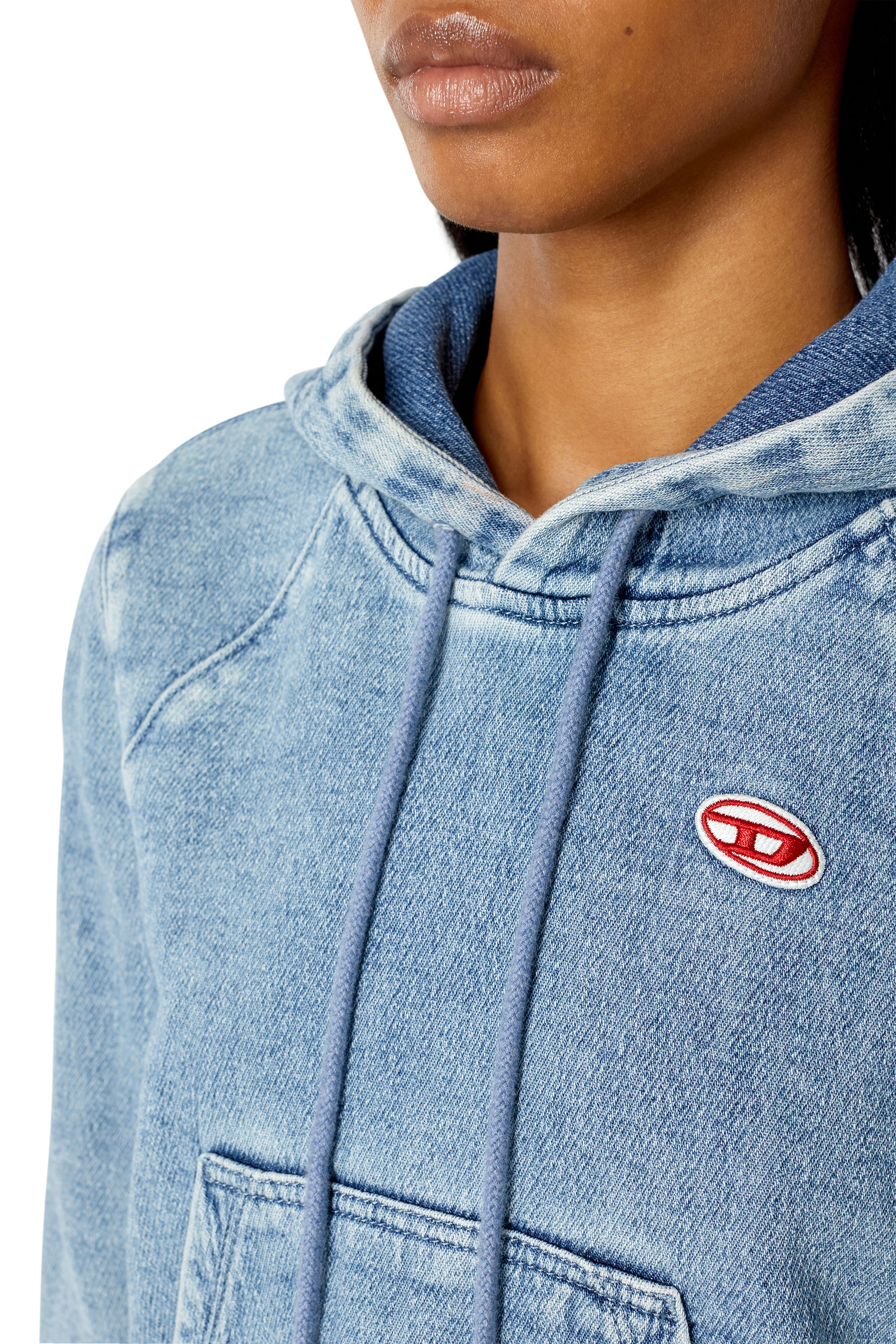 Diesel - D-ANGY TRACK DENIM HOODIE, Light Blue - Image 4