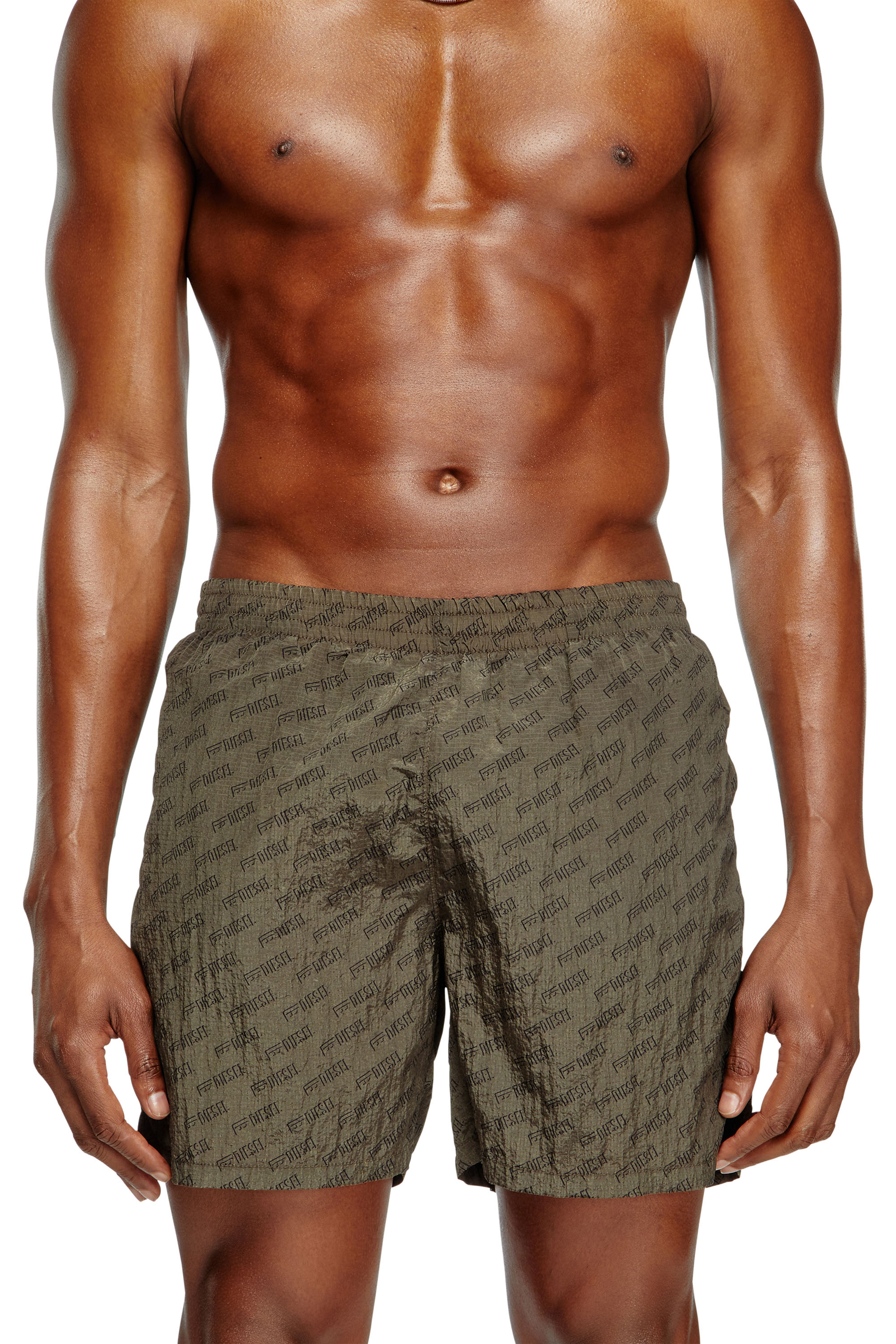 Diesel - DANIEL-41-MONO-UTLT, Man's Mid-length swim shorts with all-over logo in Brown - 1