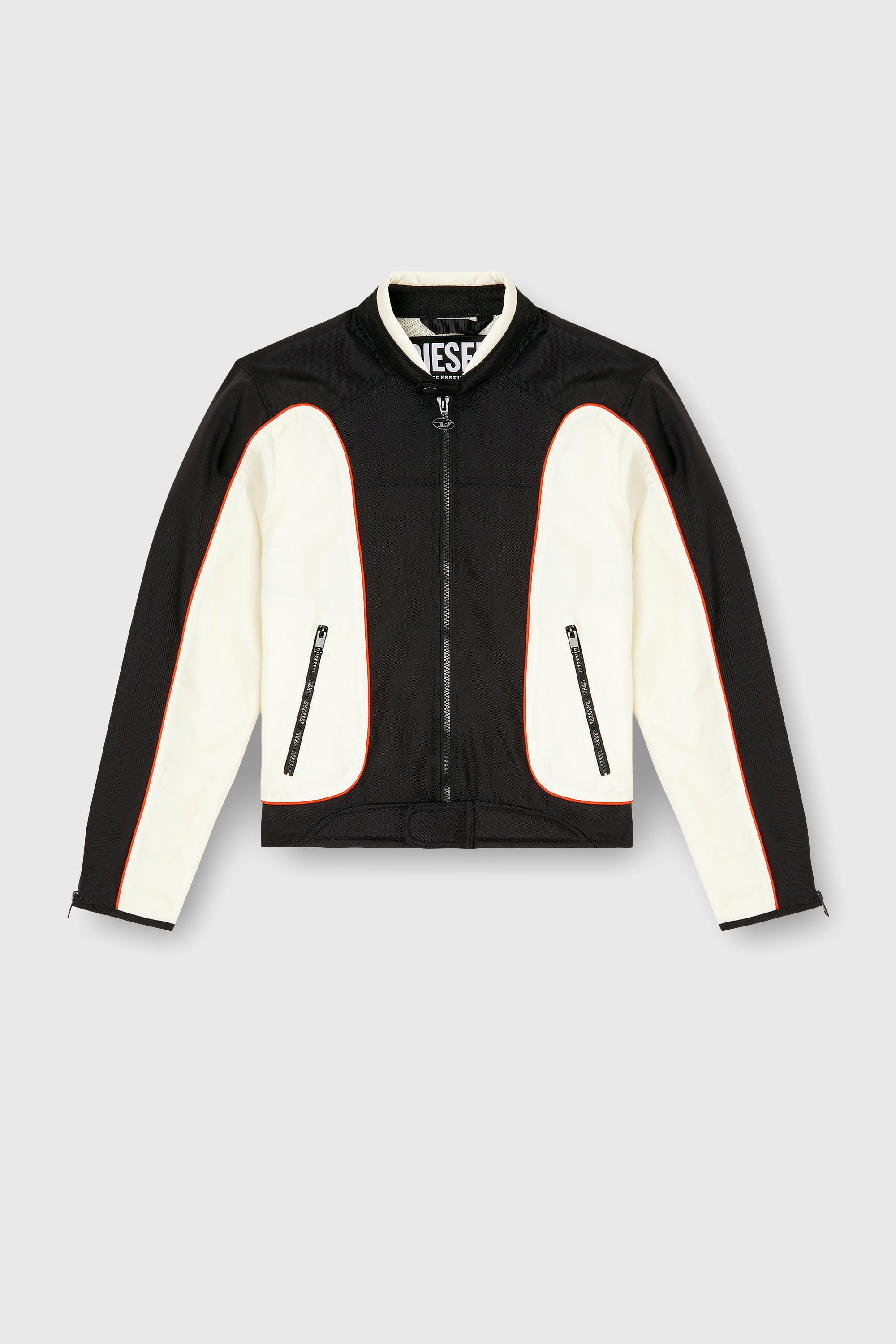 Diesel - J-BLINK-A, Man's Colour-block biker jacket with piping in White/Black - 2