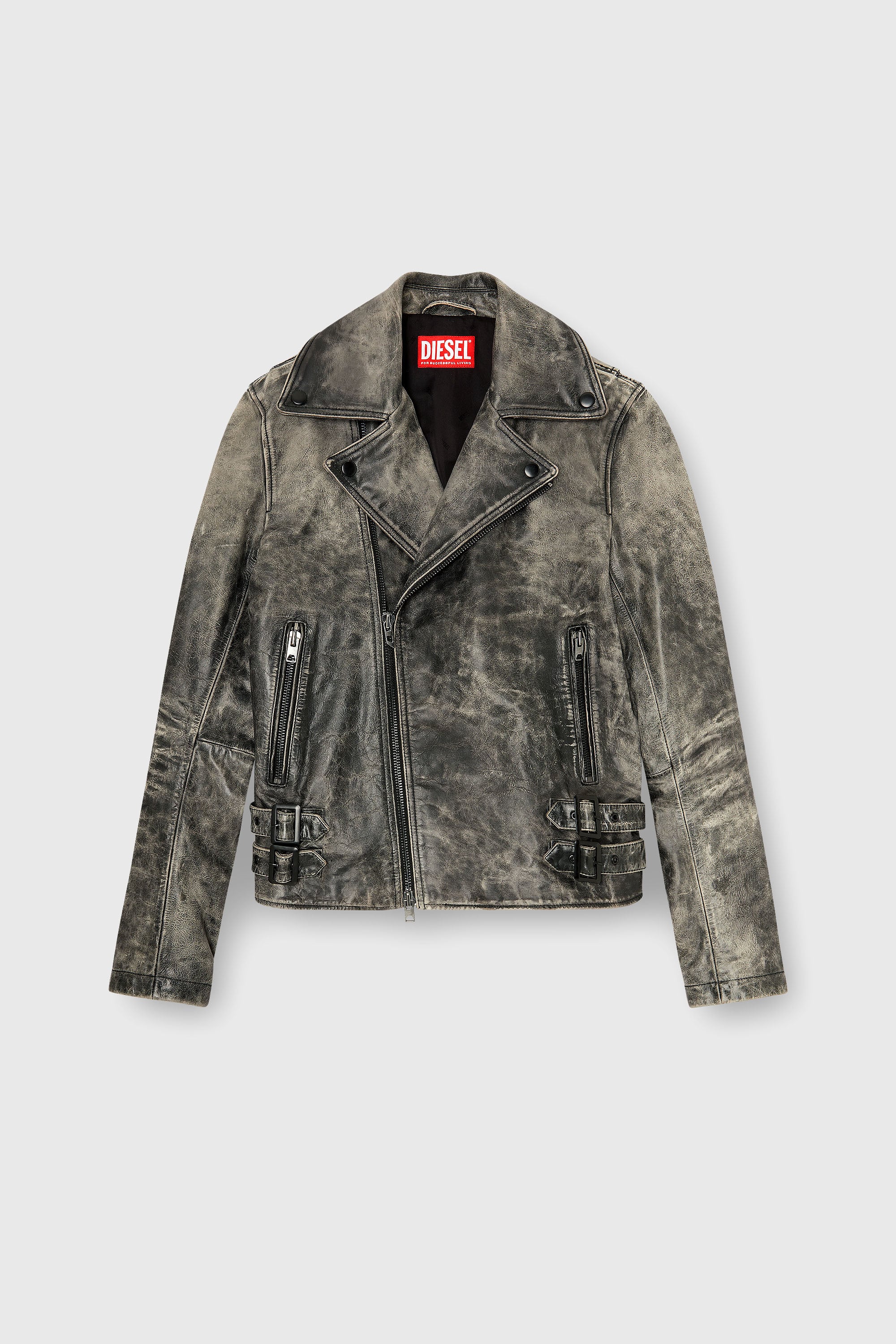 Diesel - L-EON-CJCM, Man's Biker jacket in treated leather in Dark grey - 2