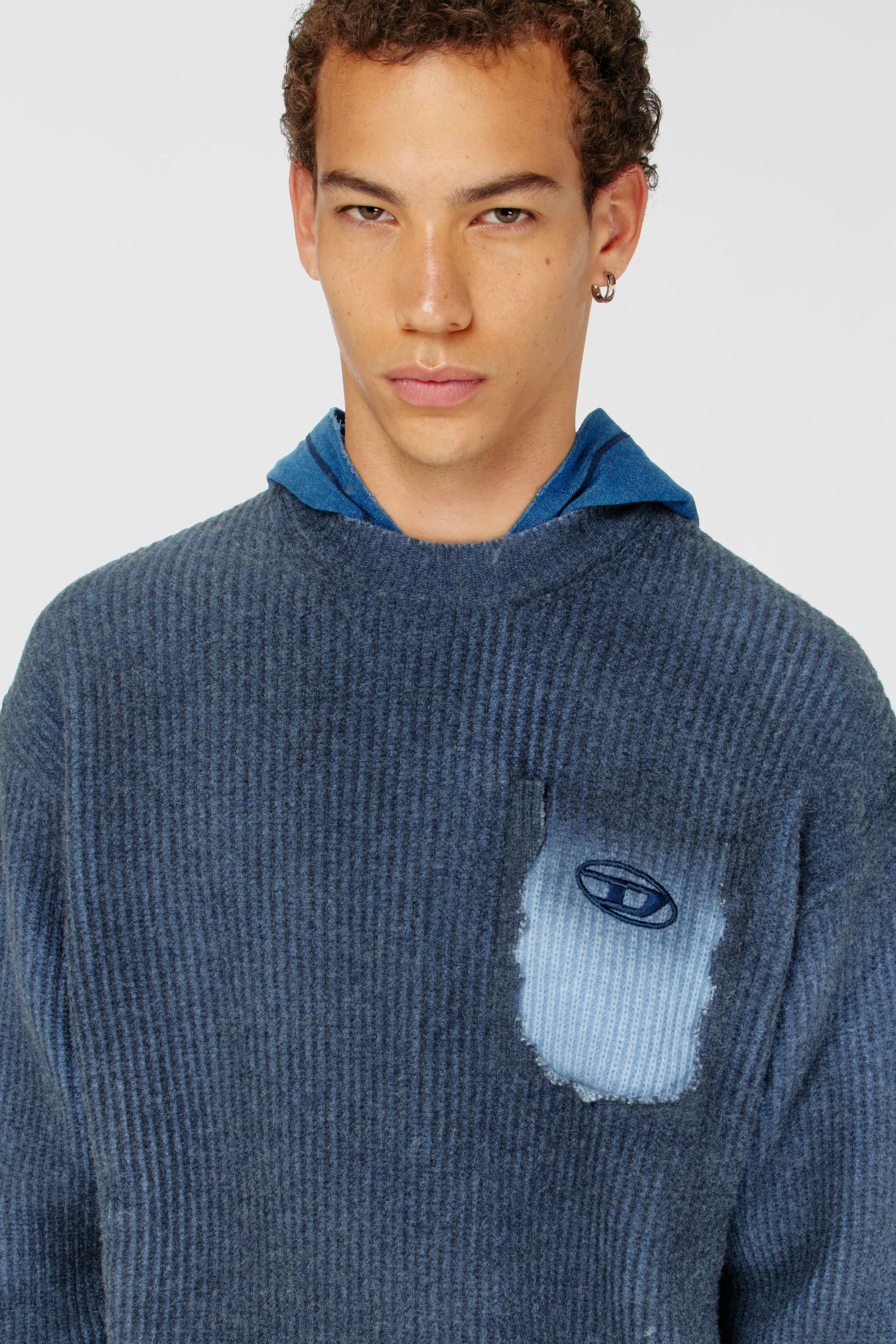 Diesel - K-PICKLER, Man's Wool-blend jumper with mock pocket in Dark Blue - 5